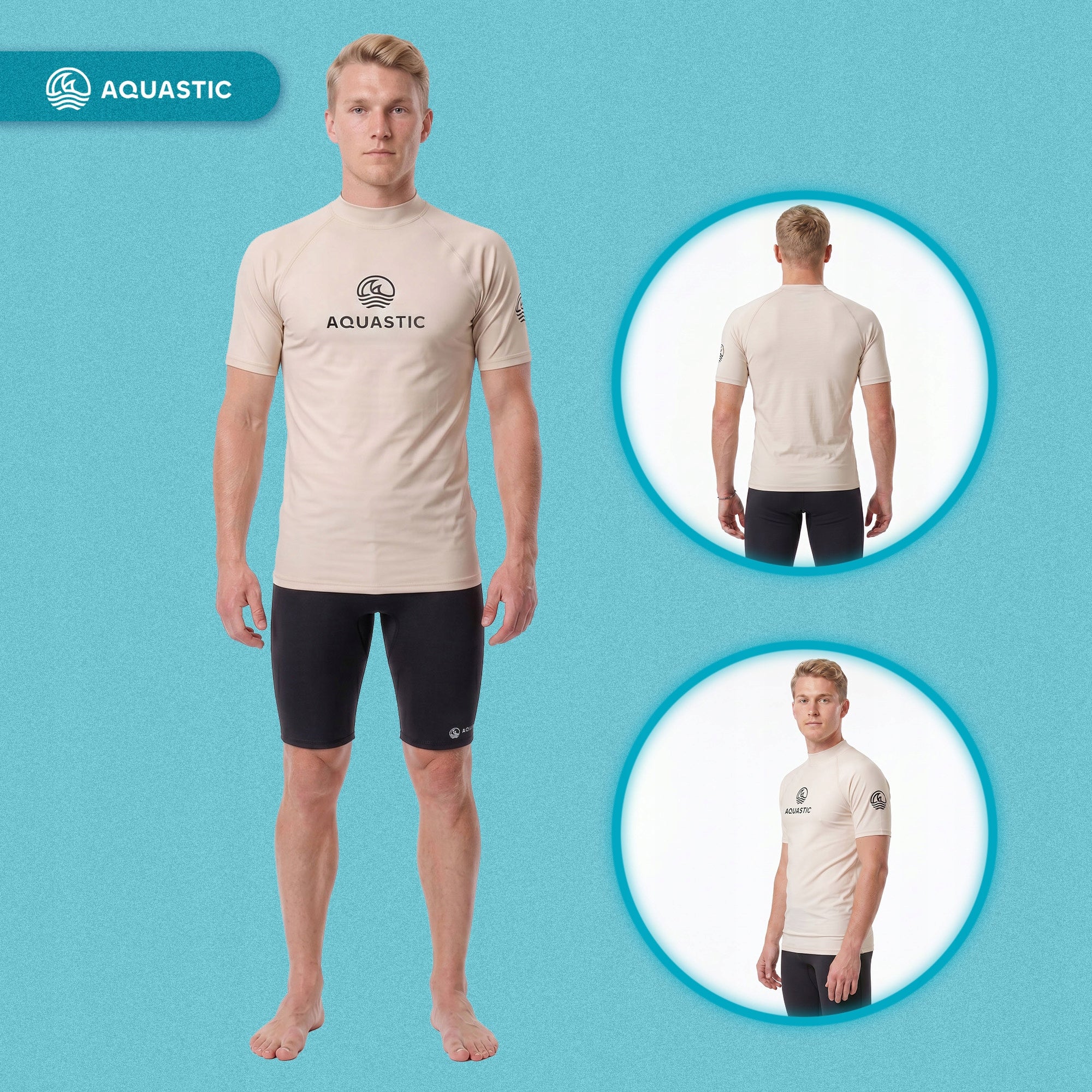 Men's T-shirt AQUASTIC Rimos UV 50+ UPF beige ELASTIC QUICK-DRYING XL Color beige