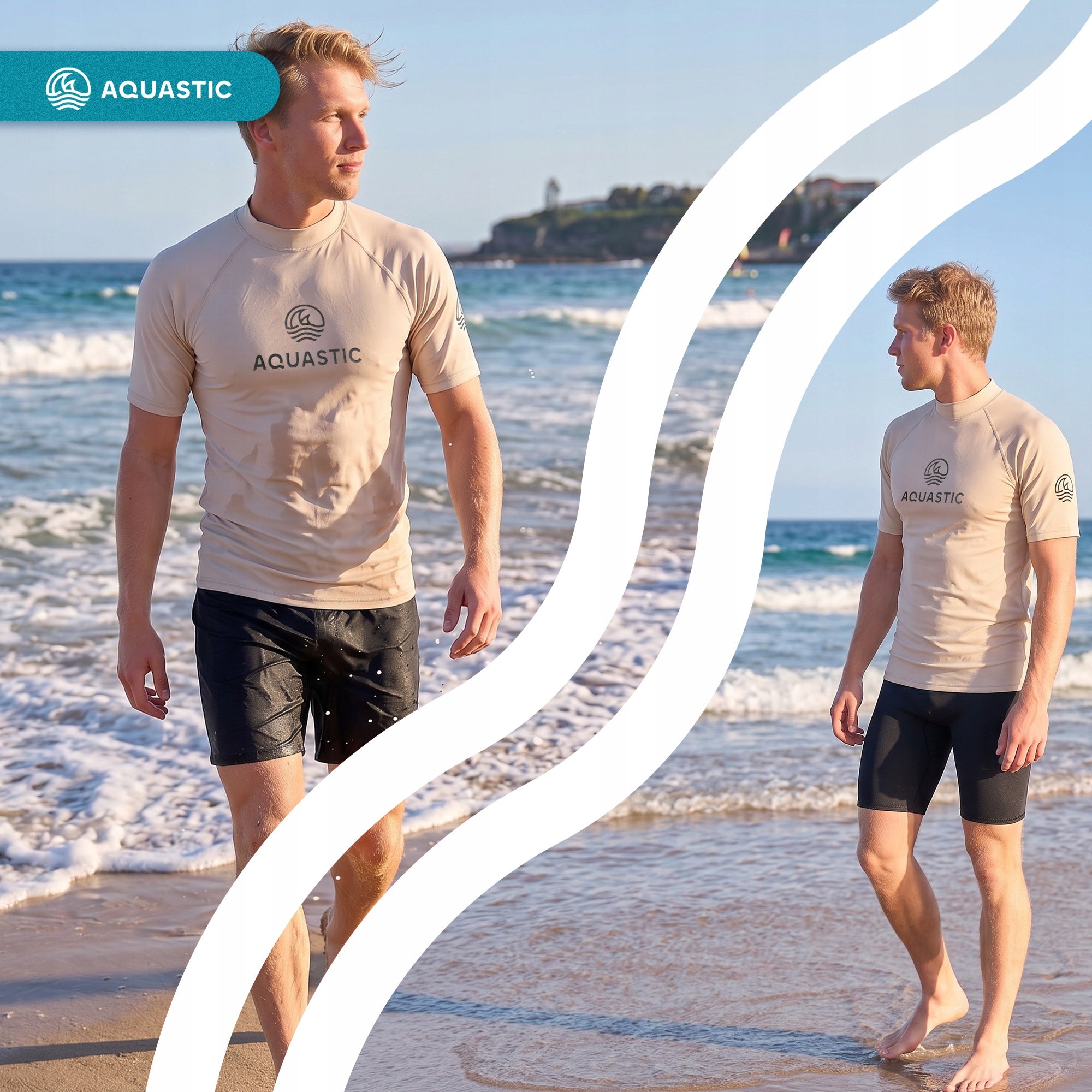 Men's T-shirt AQUASTIC Rimos UV 50+ UPF beige ELASTIC QUICK-DRYING XL Material other