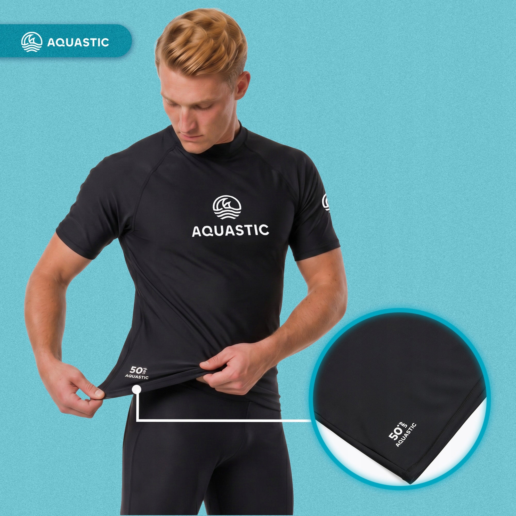 Men's T-shirt AQUASTIC Rimos UV 50+ UPF black QUICK-DRYING ELASTIC XL Sleeve short sleeve