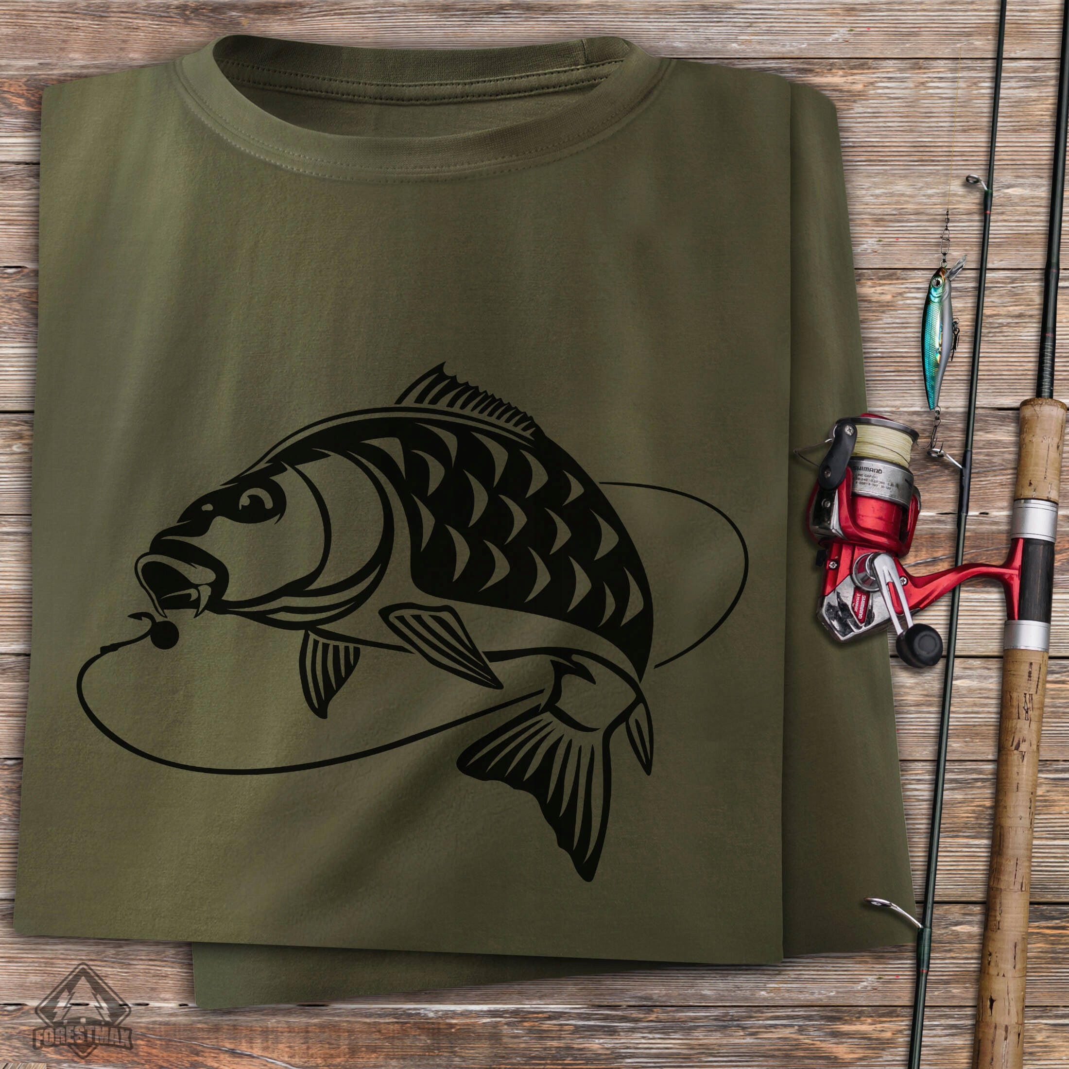 Men's T-shirt Forestmax with fishing fish print KARP khaki color size M Packaging status original