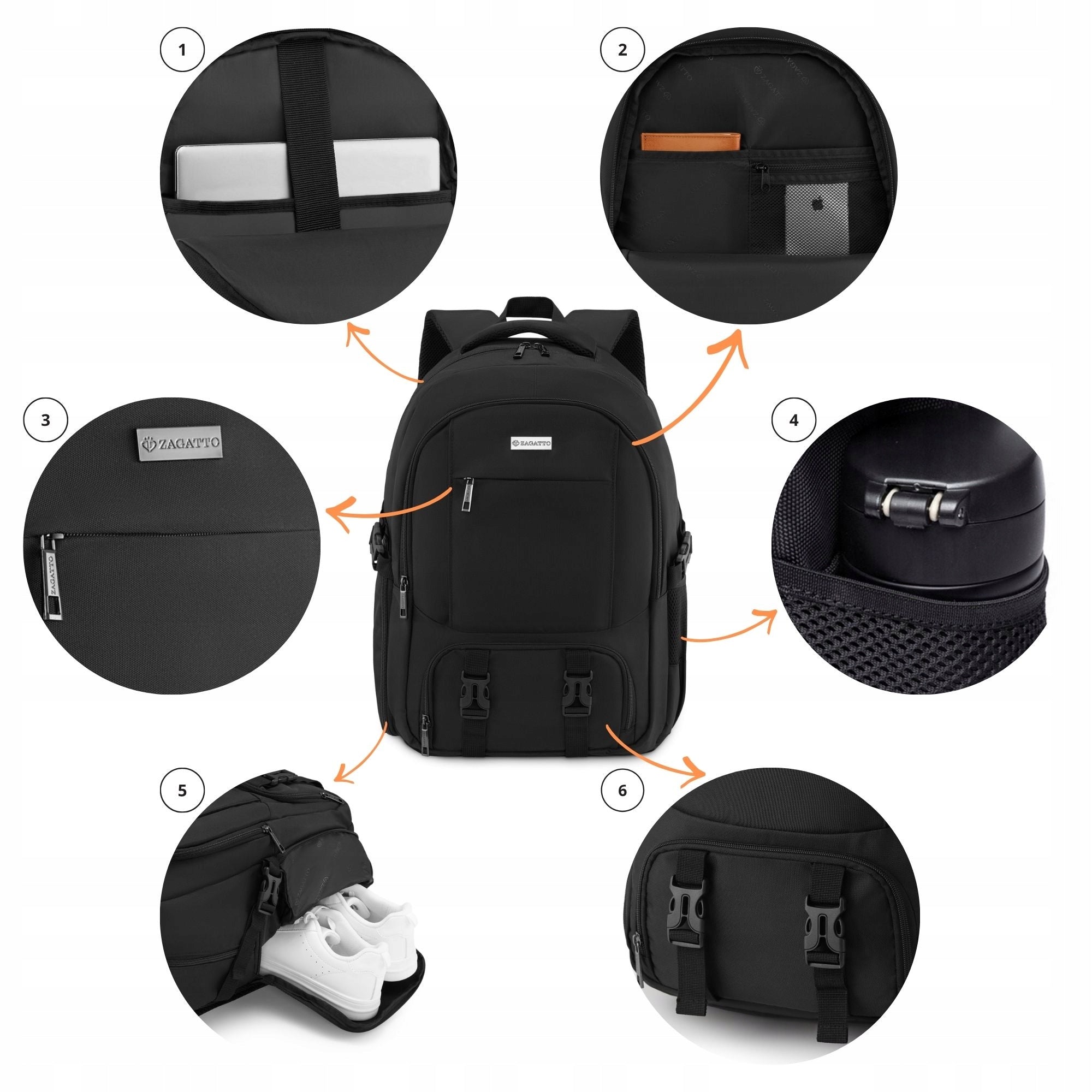 Men's Urban Laptop Backpack Sports for School Work ZAGATTO Brand Zagatto