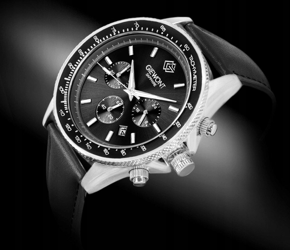 Men's Watch Giewont Chronograph Sapphire Black GW3520-A4 Brand Giewont