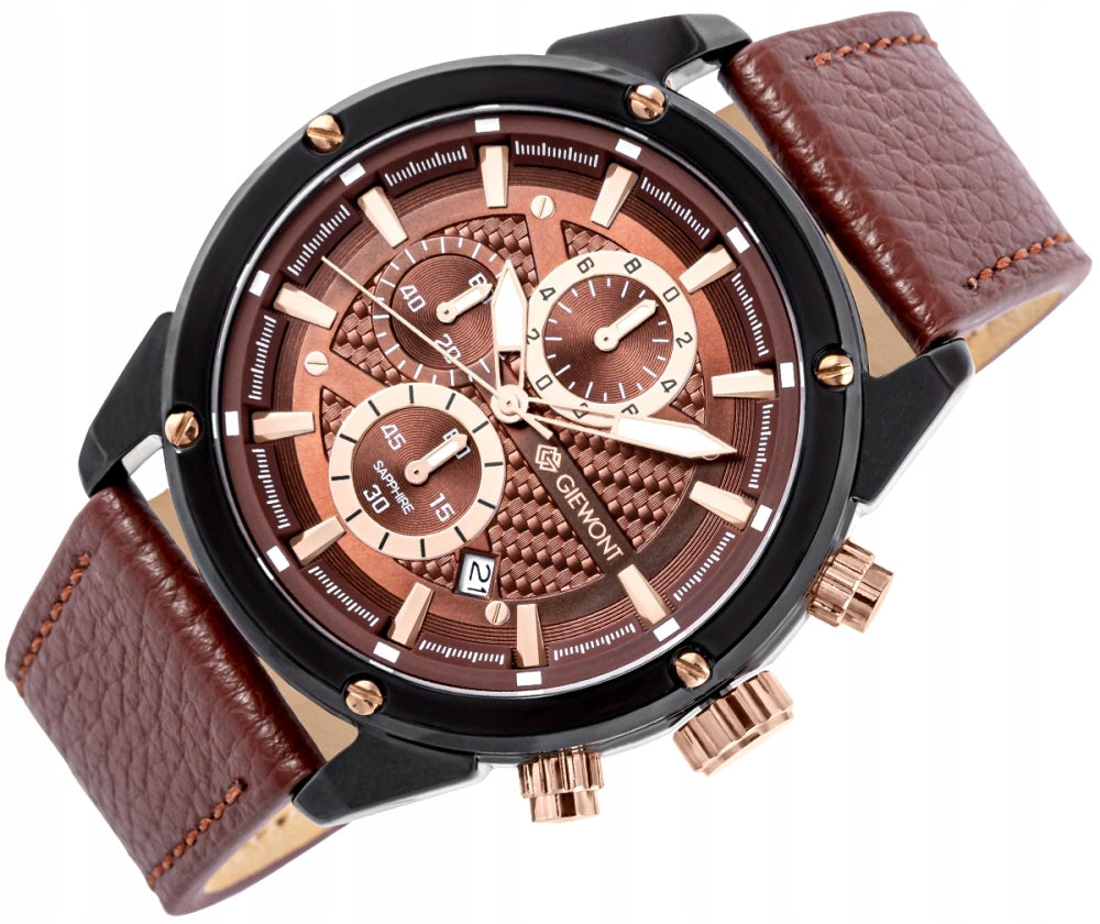 Men's Watch Giewont Chronograph Sapphire Black and Brown GW8810-A3 Manufacturer code 5905156326552