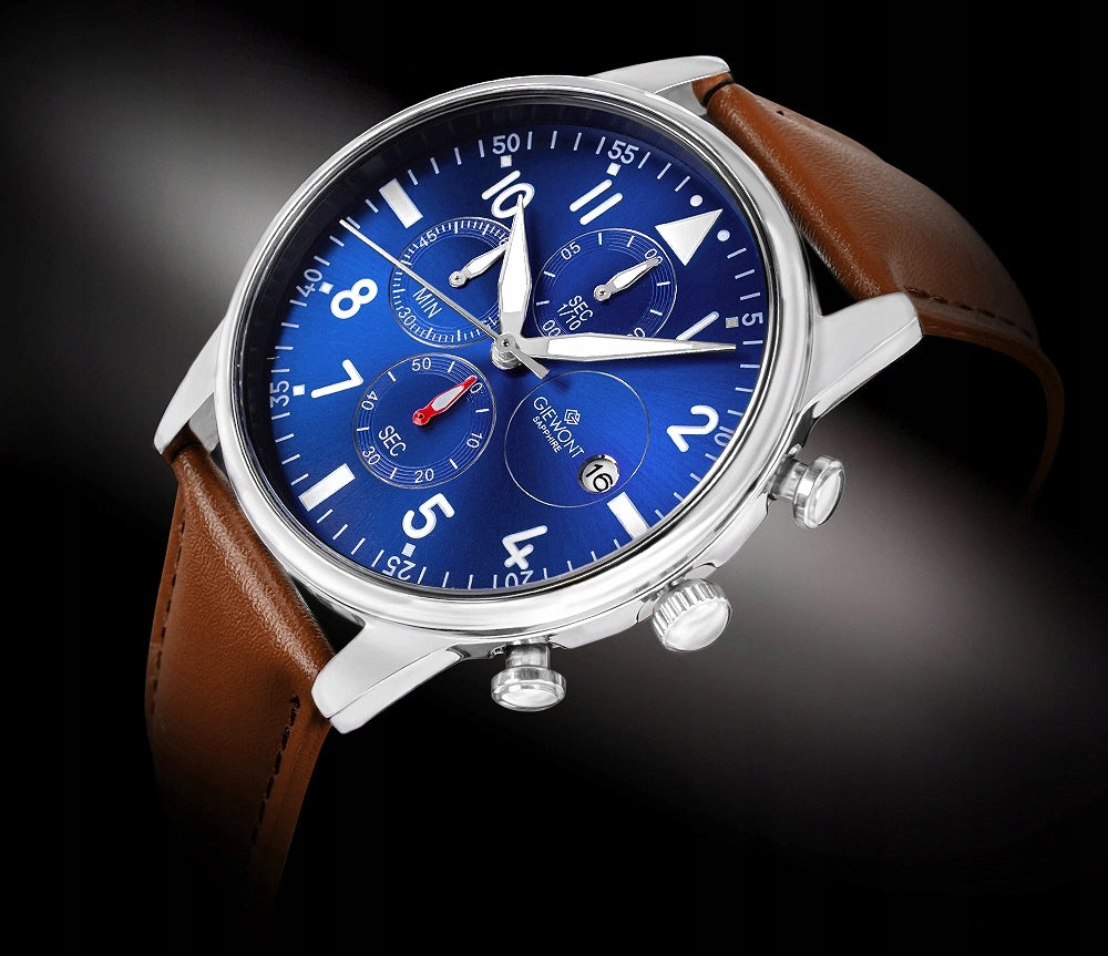 Men's Watch Giewont Chronograph Sapphire Brown Blue GW5630-A6 Brand Giewont