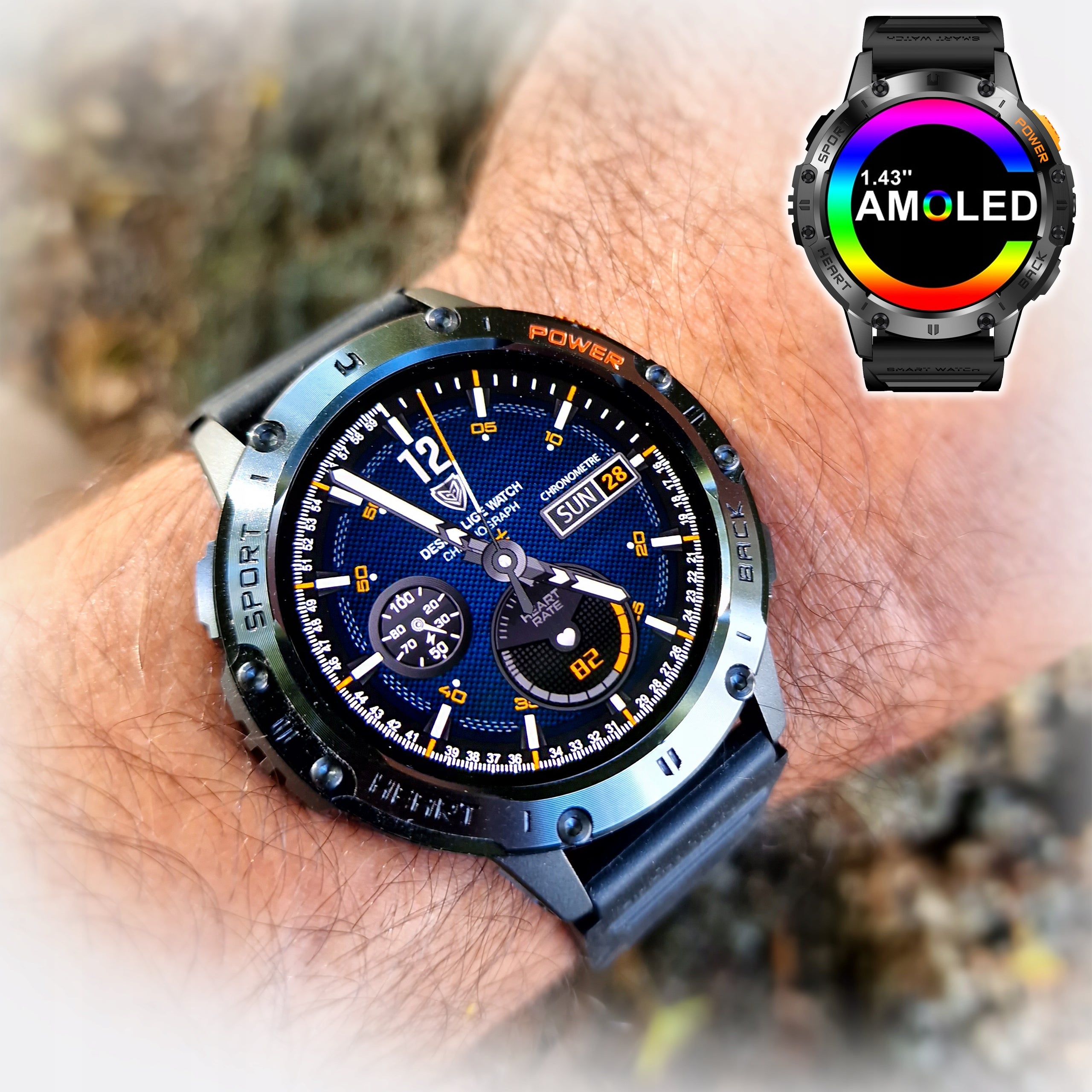 Men's Watch Smartwatch AMOLED IP68 530mAh Measurements Talk SMS Flashlight PL Brand Proventus