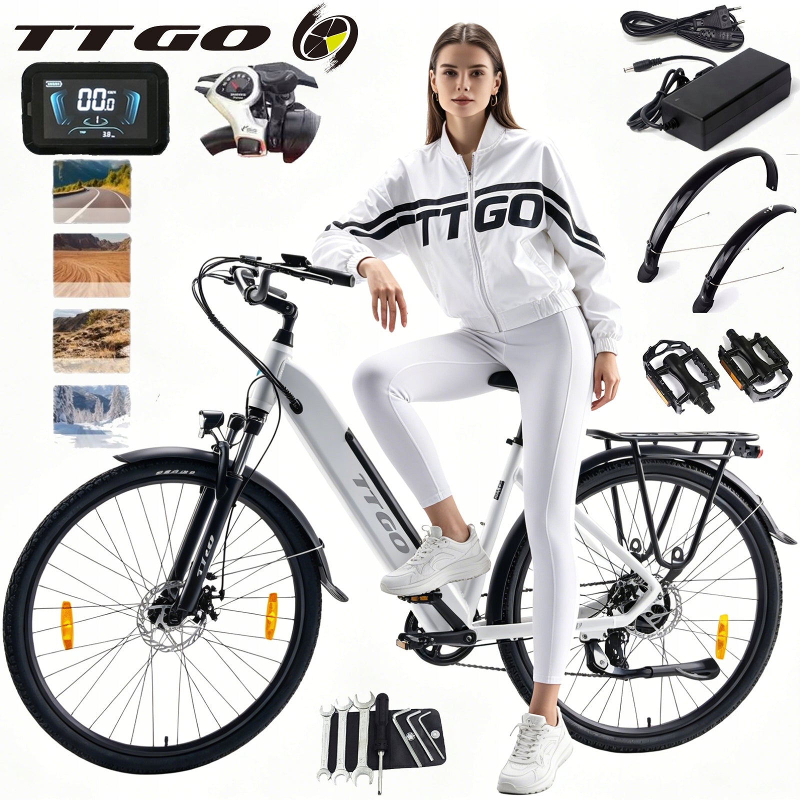 Men's/Women's City Electric Bike TTGO HZ-28ST 250W 36V 20Ah 120km 28" White
