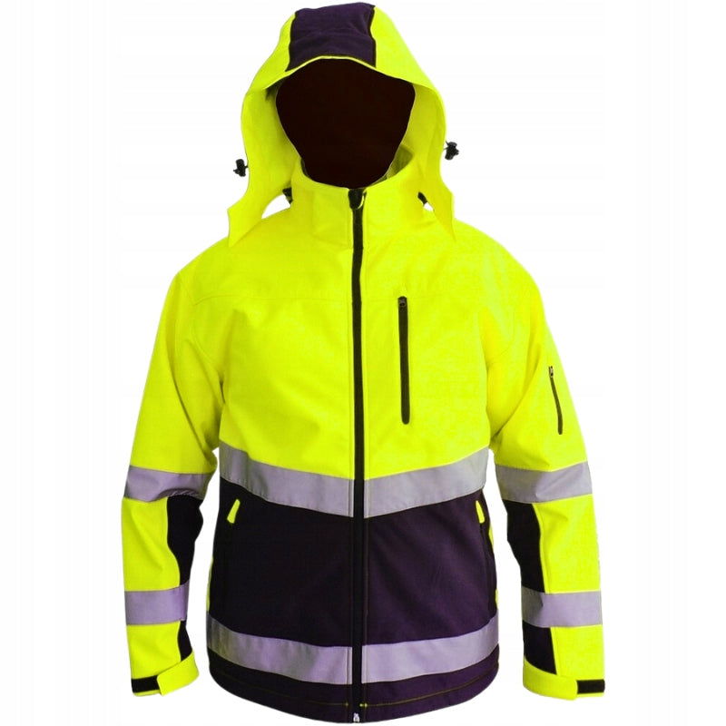 Men's Work Jacket SOFTSHELL Reflective Waterproof Yellow BHP with Hood Manufacturer code Softshell kurtka robocza męska odblaskowa BHP