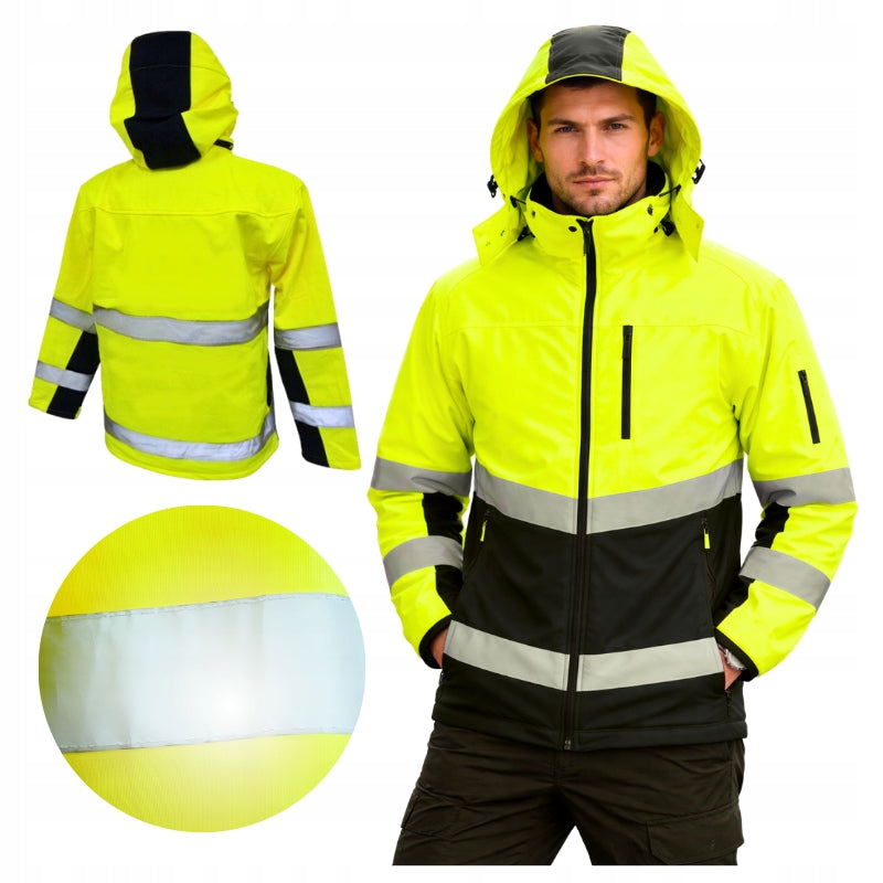 Men's Work Jacket SOFTSHELL Reflective Waterproof Yellow BHP with Hood