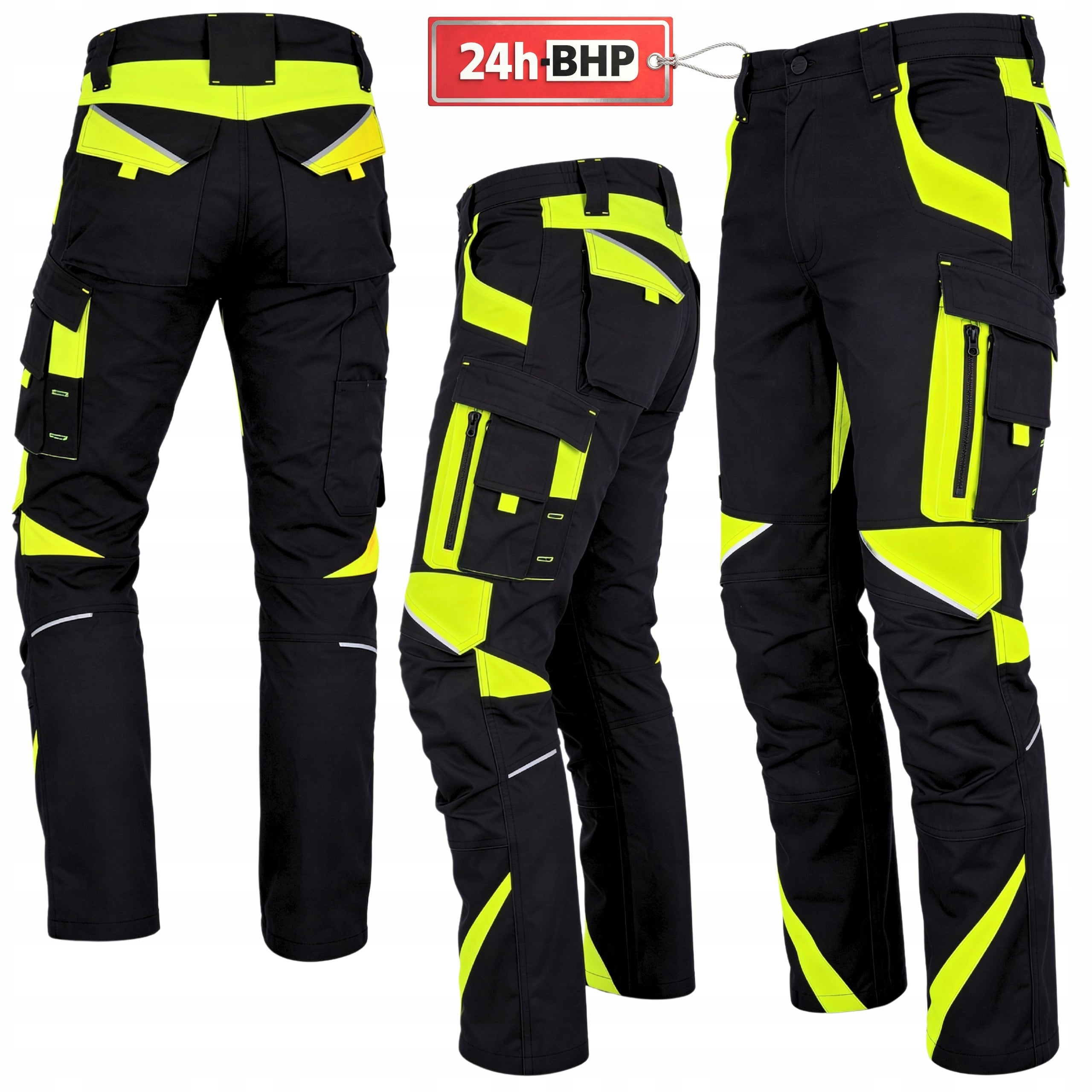Men's Work Pants BHP Strong ELASTIC Stretch Spandex REFLECTIVE NEON