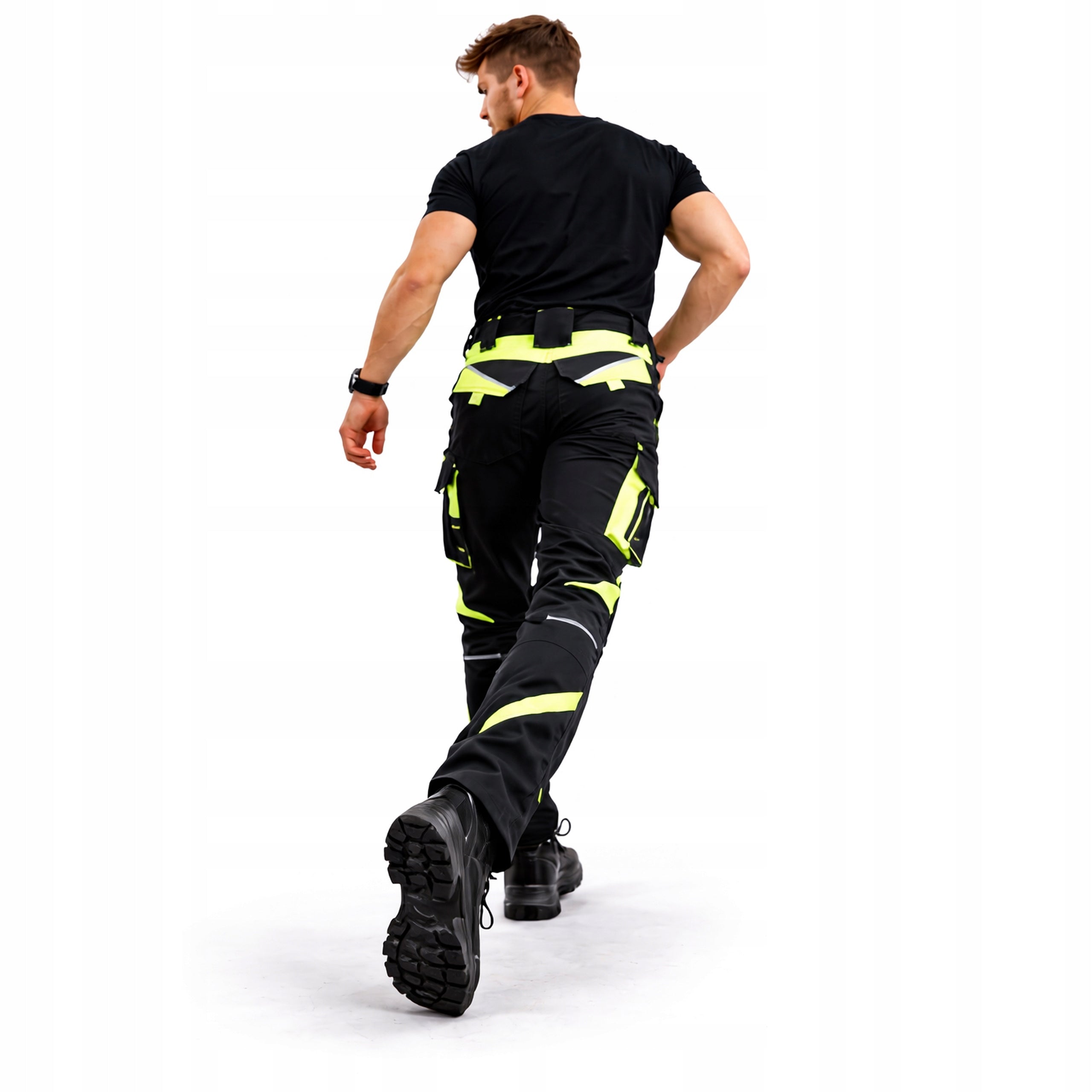 Men's Work Pants ELASTIC STRETCH COTTON REFLECTIVE YELLOW to waist Brand no brand