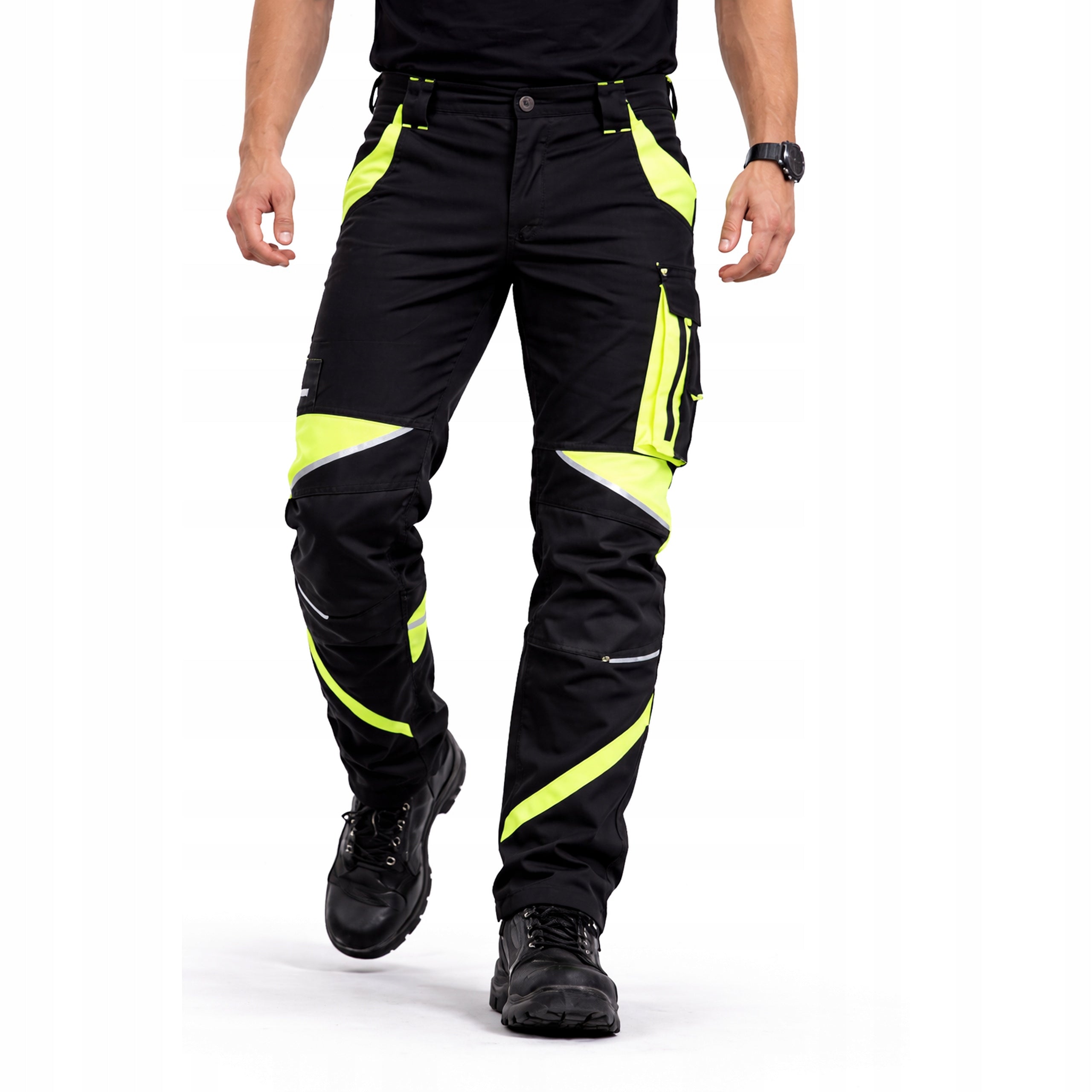 Men's Work Pants ELASTIC STRETCH COTTON REFLECTIVE YELLOW to waist Packaging status original