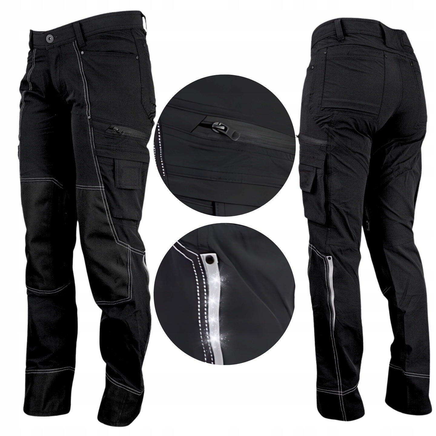 Men's Work Pants Tactical Black Reinforced Elastic Strong