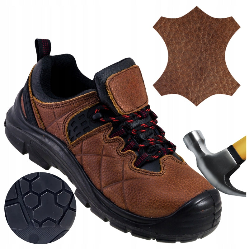 Men's Work Shoes Leather Work Shoes with Metal Toe Lightweight