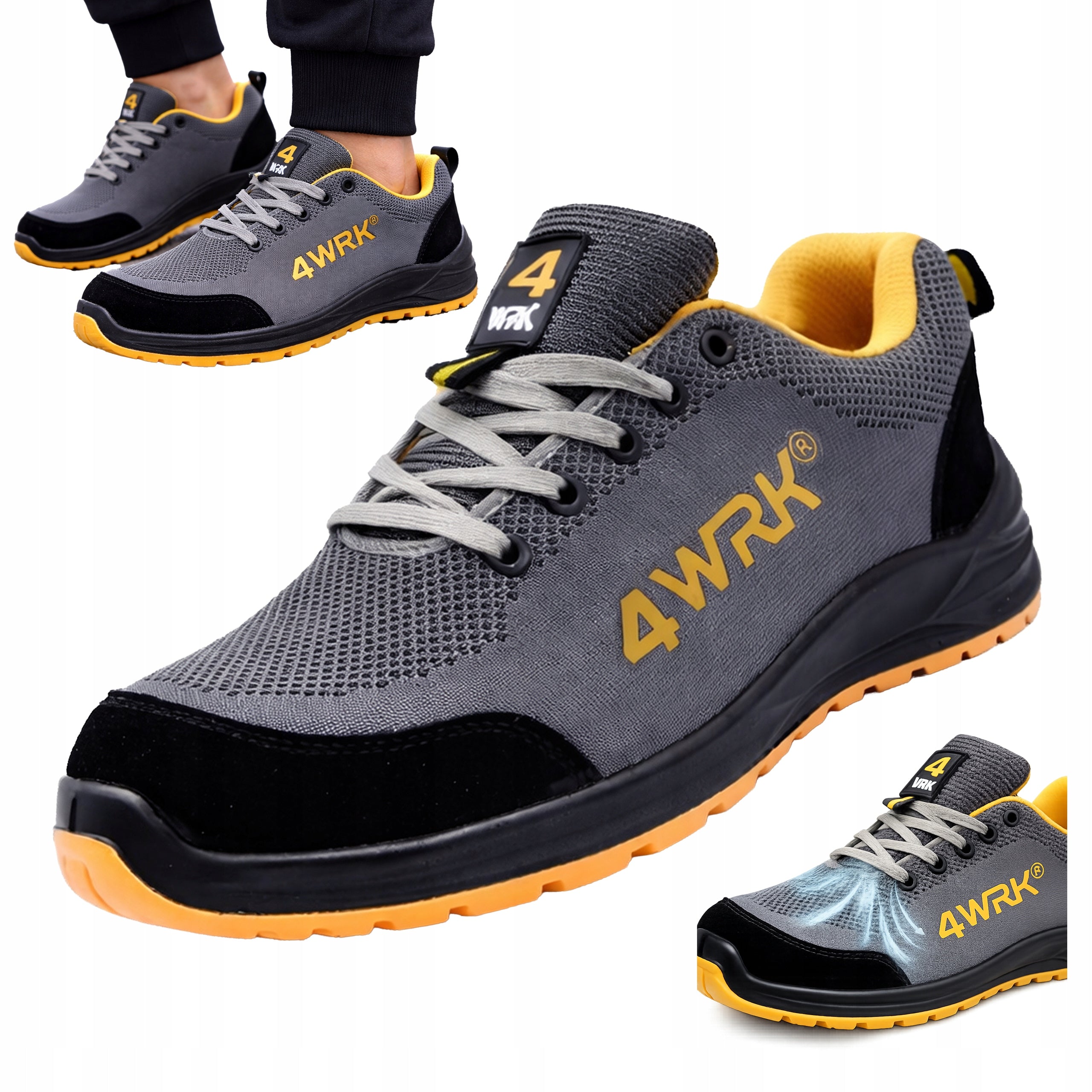 Men's Work Shoes WITHOUT LIFT Lightweight BREATHABLE Comfortable CUSHIONING