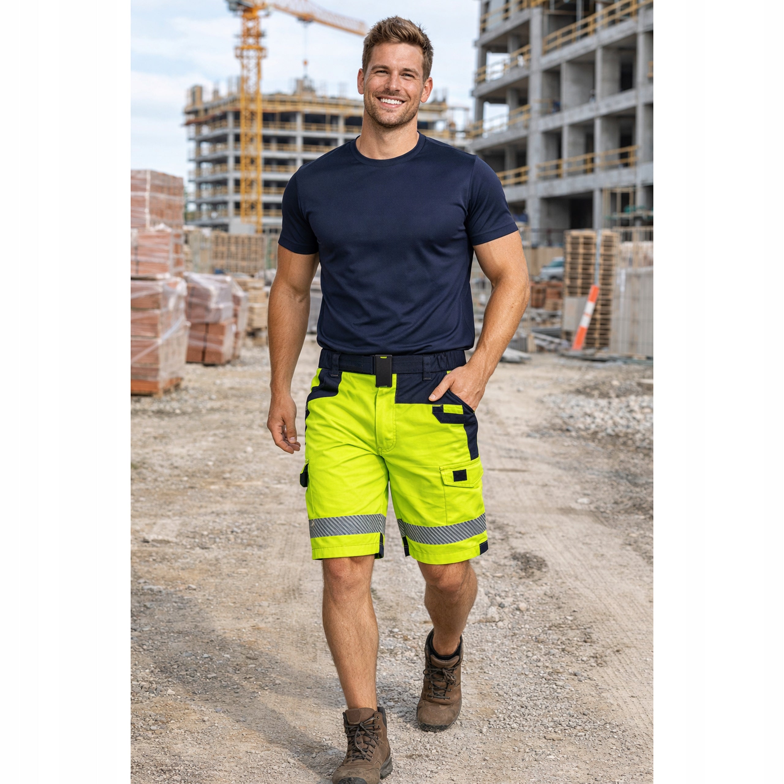 Men's Work Shorts REFLECTIVE STRONG Comfortable Short Pants HV YELLOW Packaging status original