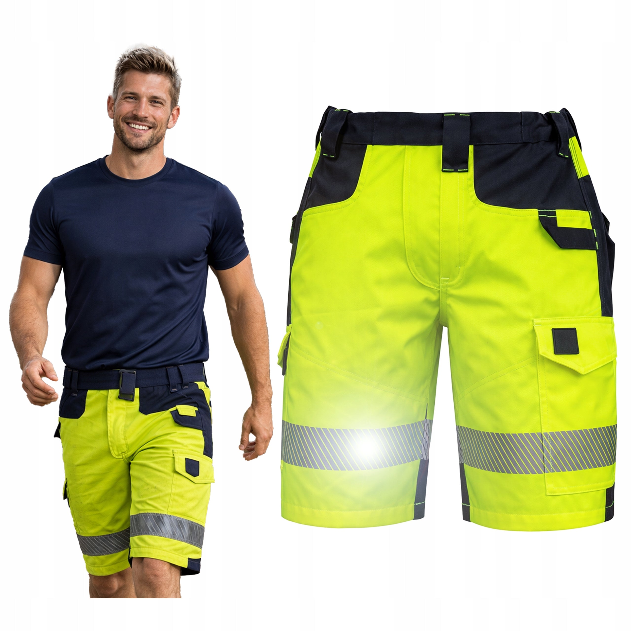 Men's Work Shorts REFLECTIVE STRONG Comfortable Short Pants HV YELLOW