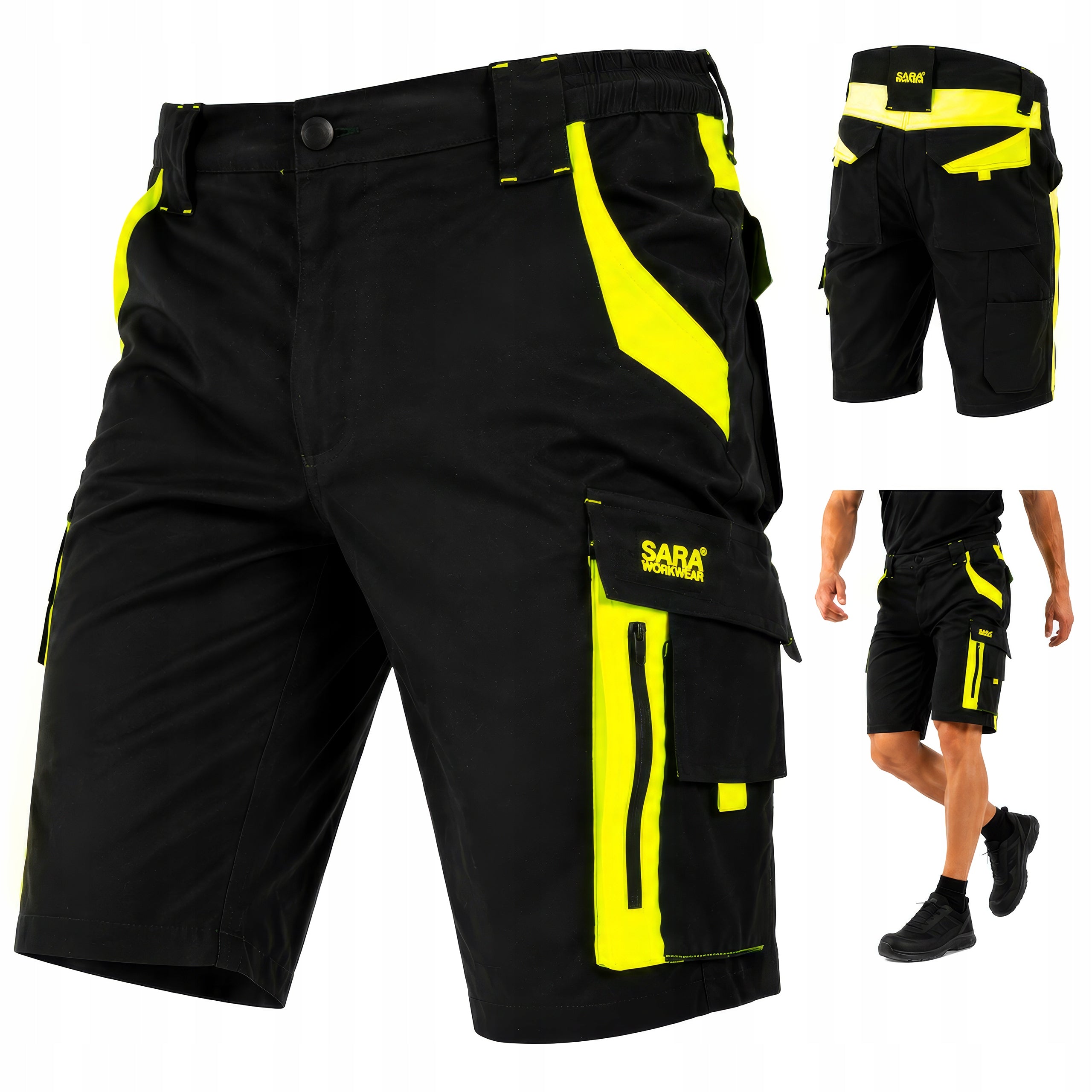 Men's Work Shorts Short Pants ELASTIC STRETCH REFLECTIVE HEALTH AND SAFETY