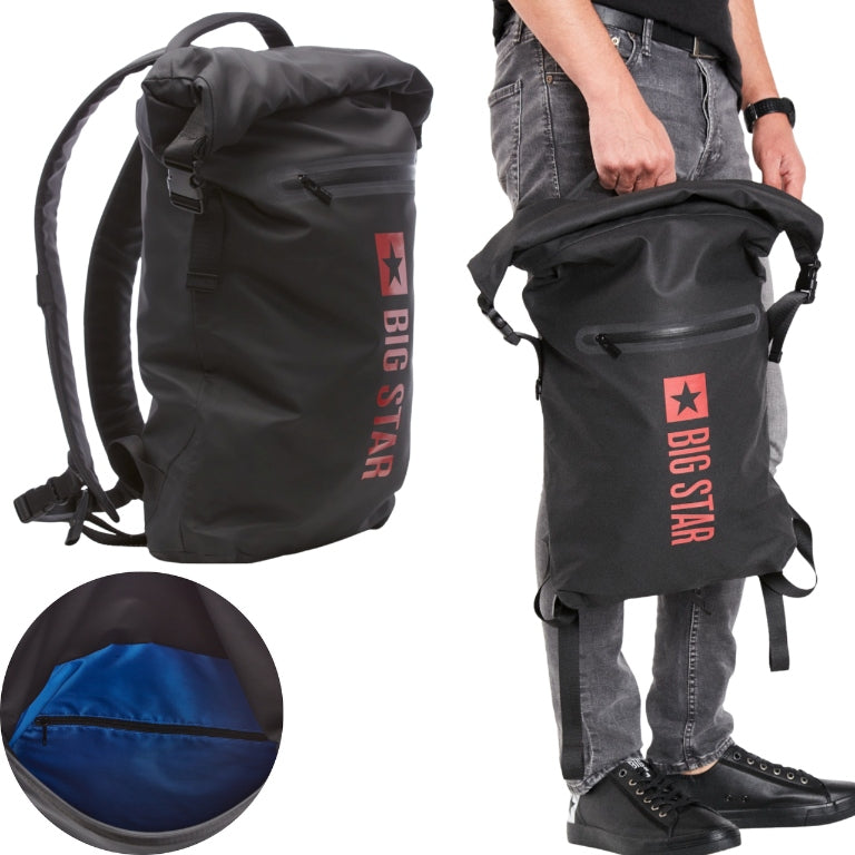 Men's backpack BIG STAR GG574031 black waterproof sports rolltop