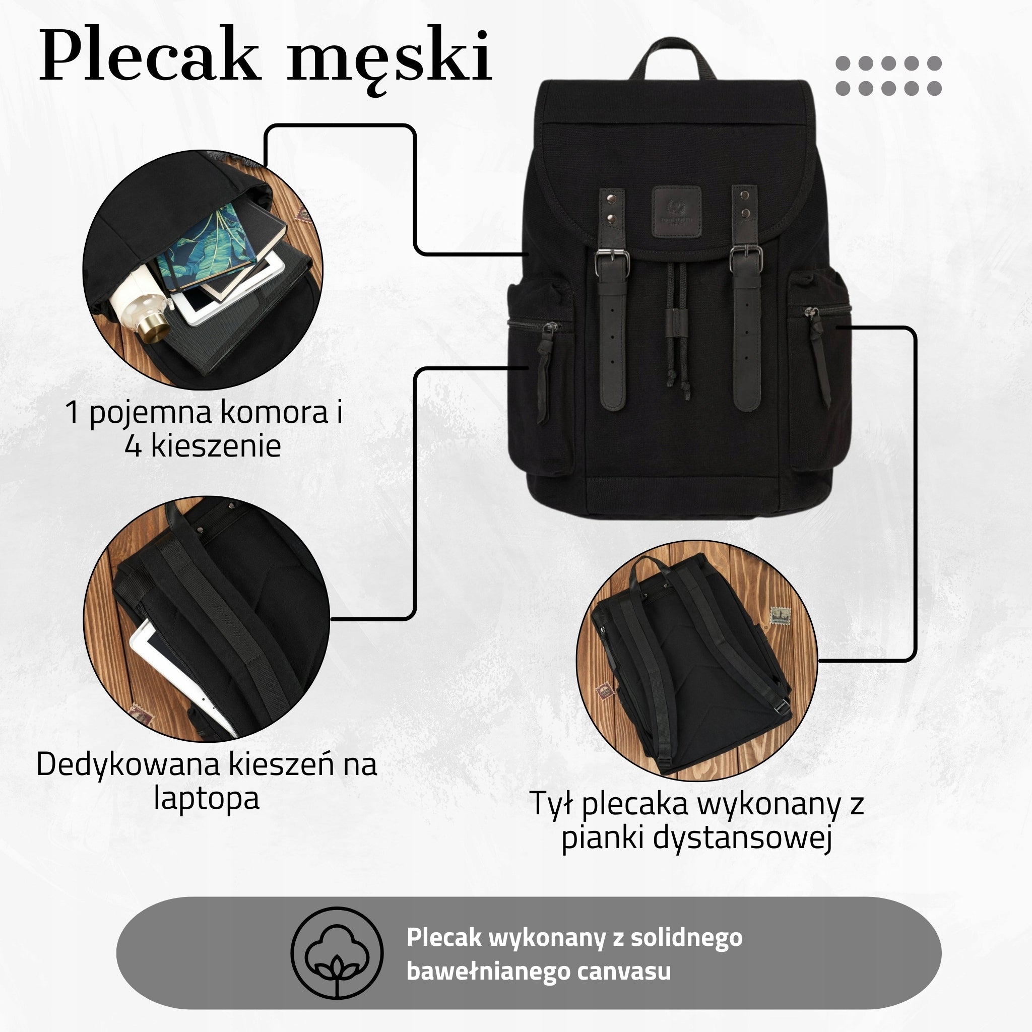 Men's backpack Paolo Peruzzi, black vintage school backpack FOR GIFT Brand Paolo Peruzzi