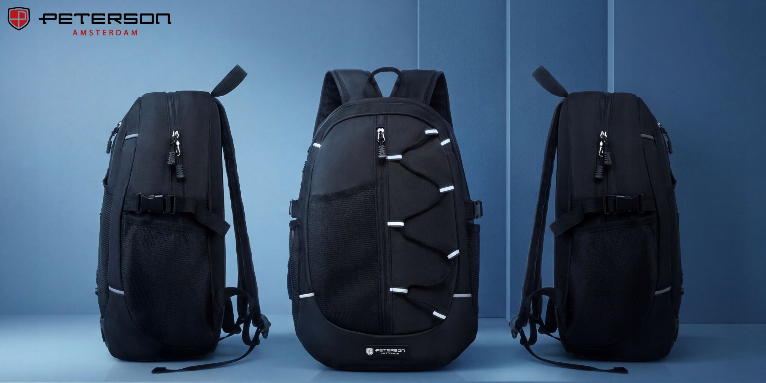 Men's backpack black for work on laptop city sports roomy Peterson Brand Peterson