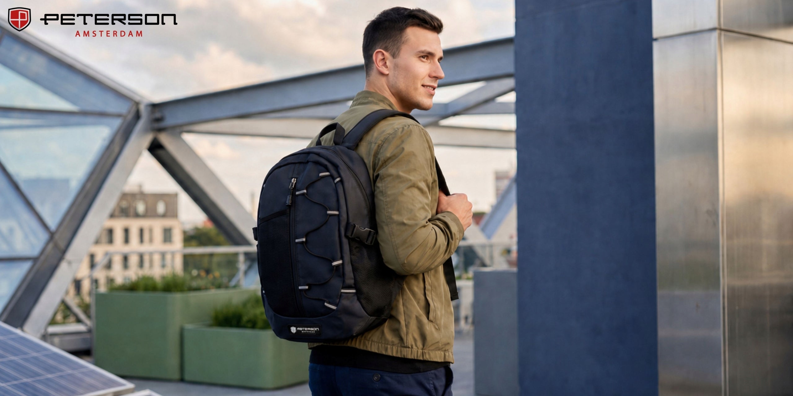 Men's backpack black for work on laptop city sports roomy Peterson Packaging status original
