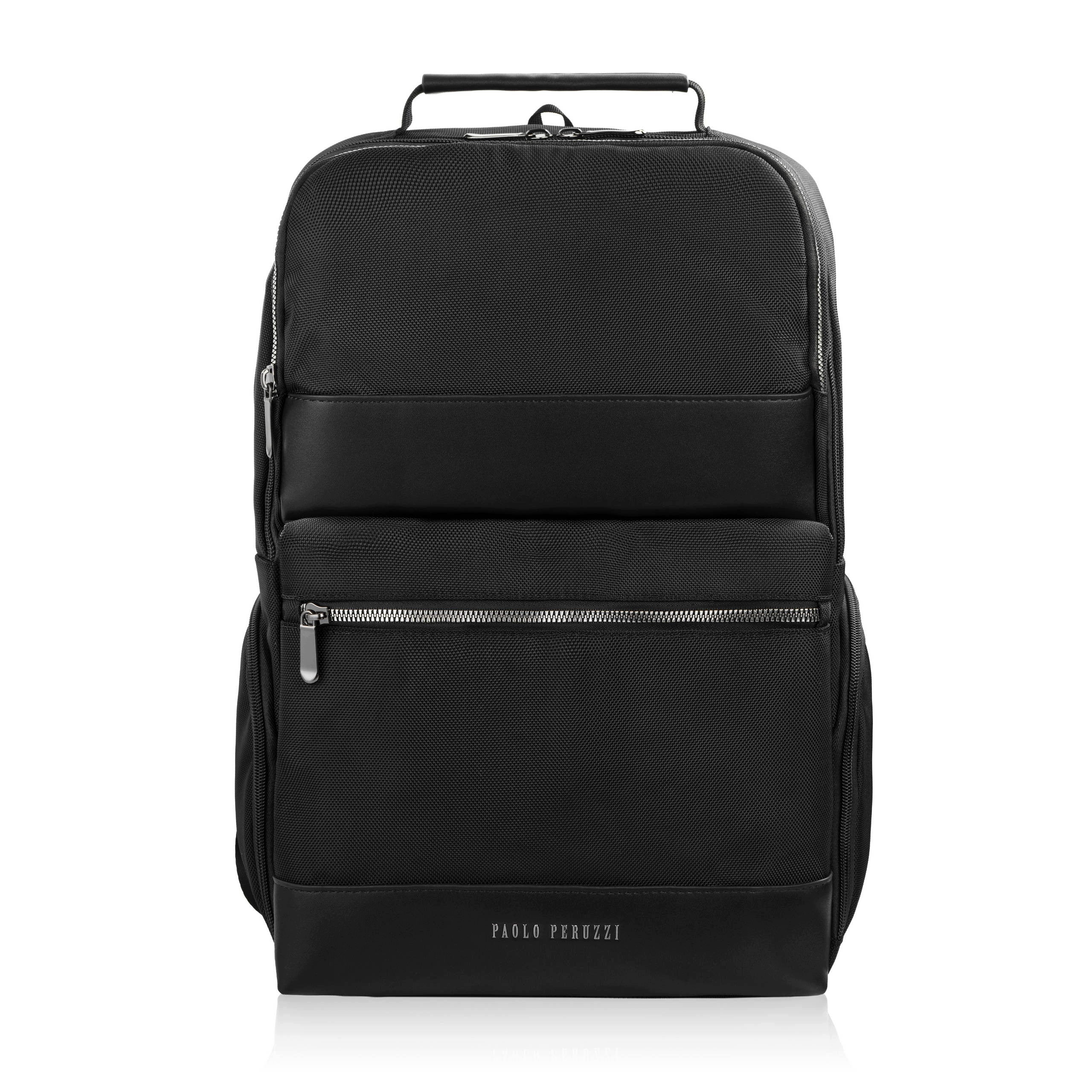 Men's backpack material black lightweight universal roomy Paolo Peruzzi