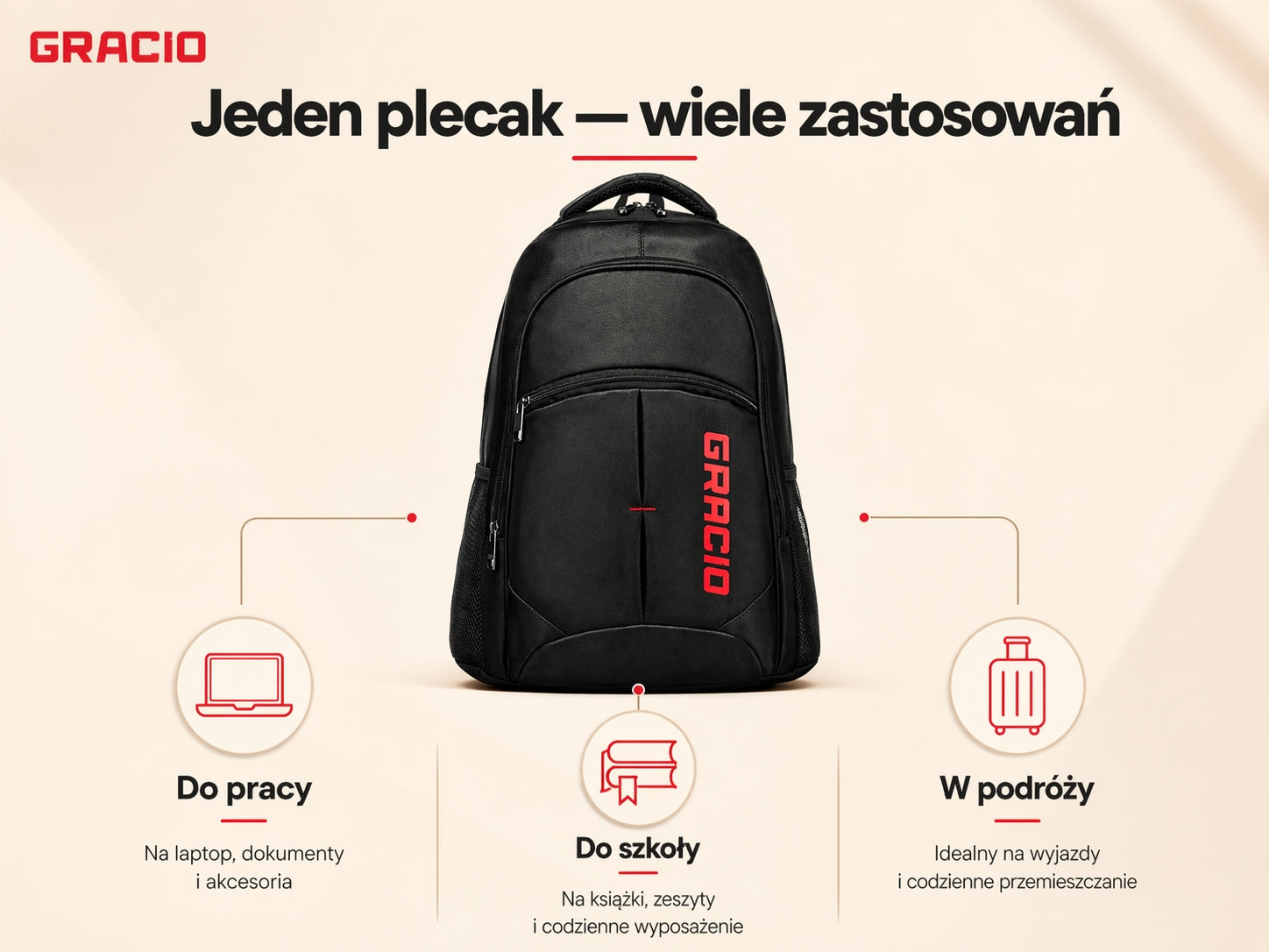 Men's hiking backpack for laptop for work black business large GRACIO Brand Gracio
