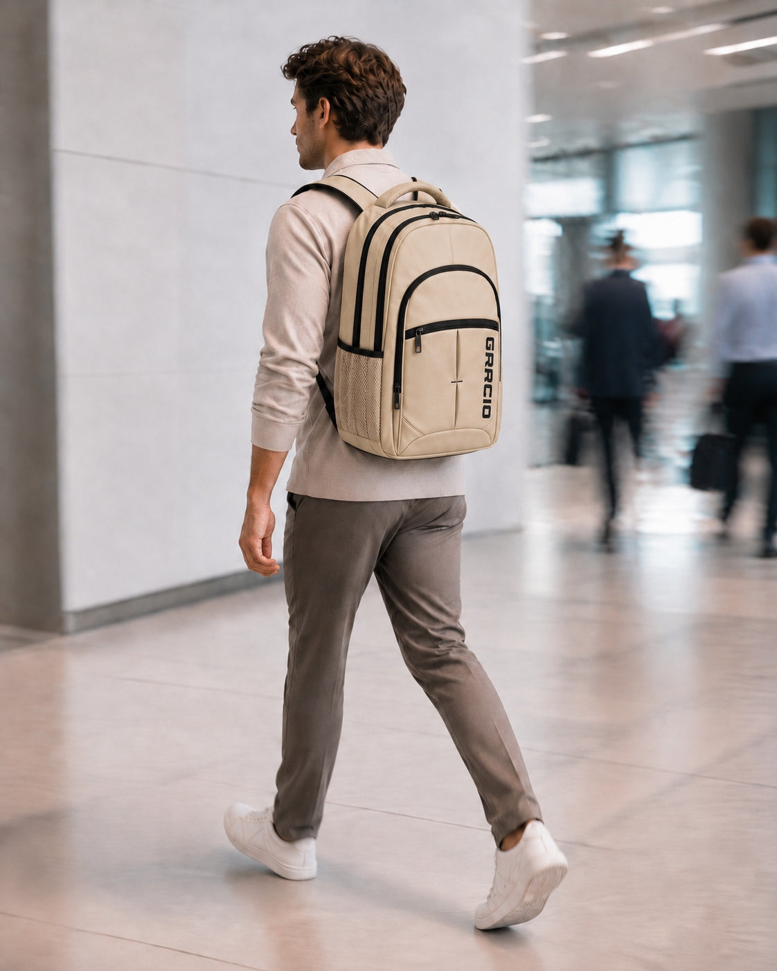 Men's hiking backpack for work on laptop beige-black business GRACIO Packaging status original
