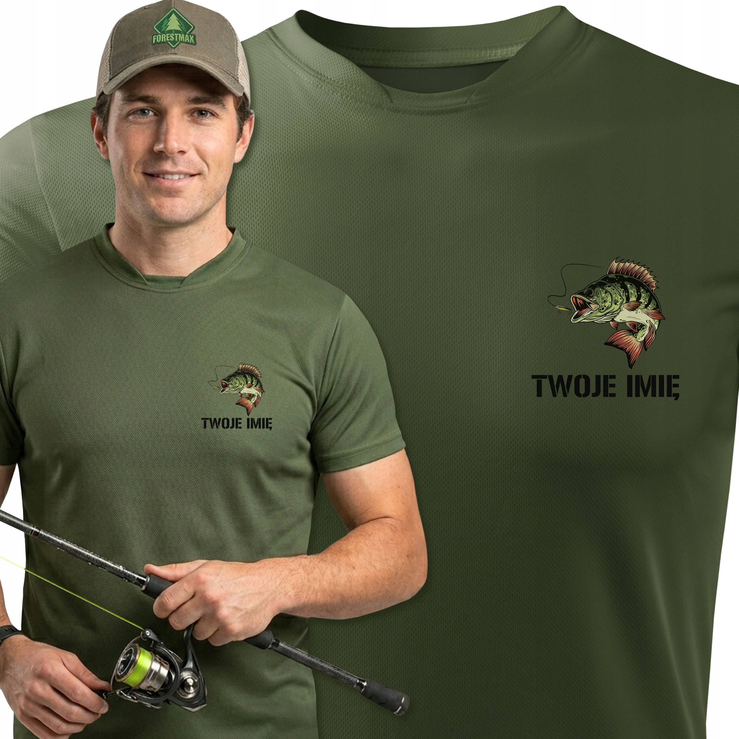 Men's khaki thermoactive shirt for fish with OWN INSCRIPTION for a gift - XL