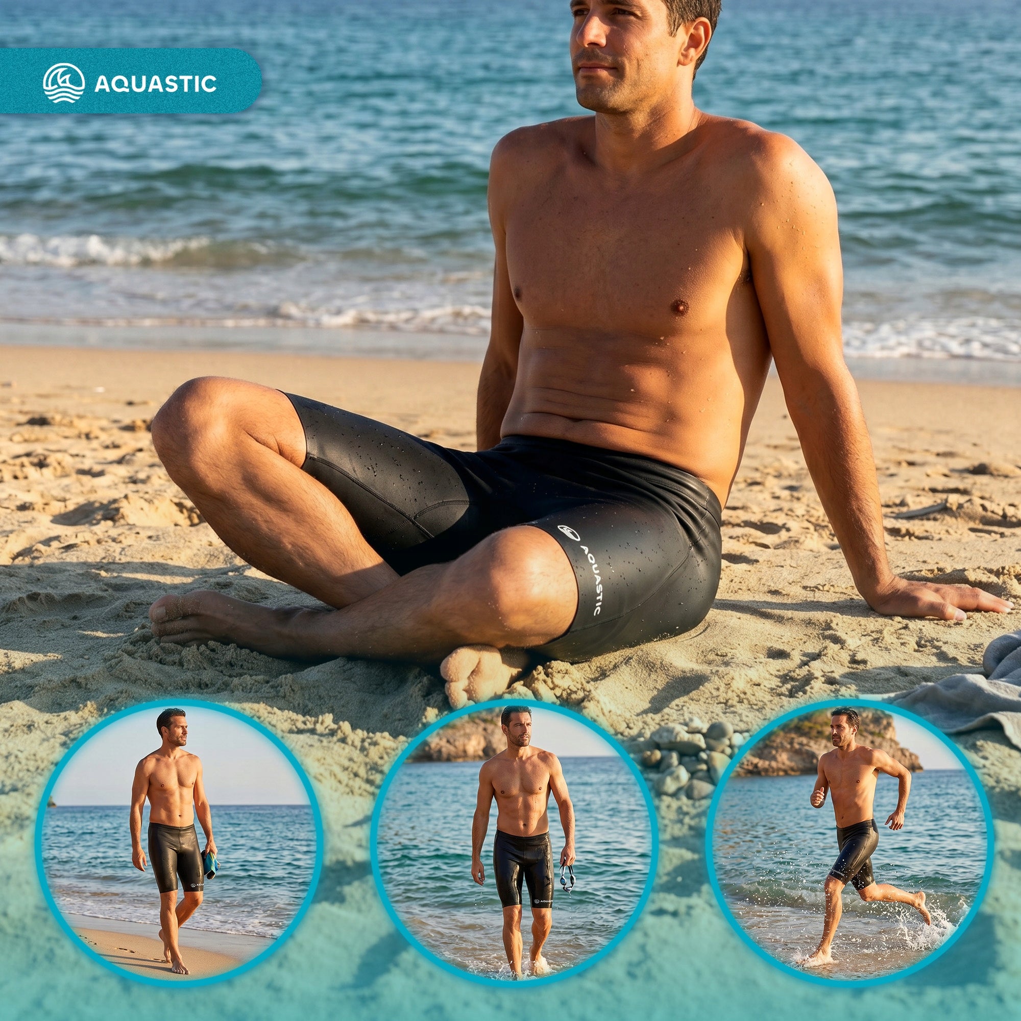 Men's neoprene shorts AQUASTIC OceanFlex 5/3 mm GLIDE SKIN black XL Collection wiosna/lato