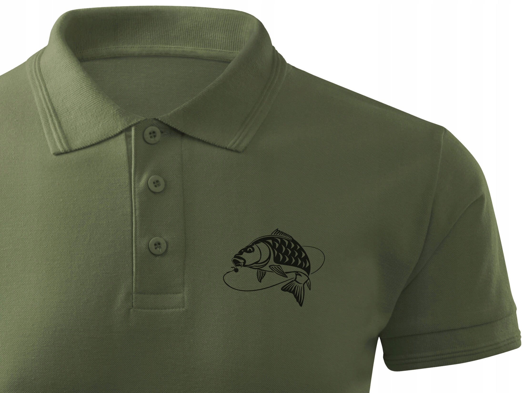 Men's polo shirt khaki color gift for Fisherman print KARP size S