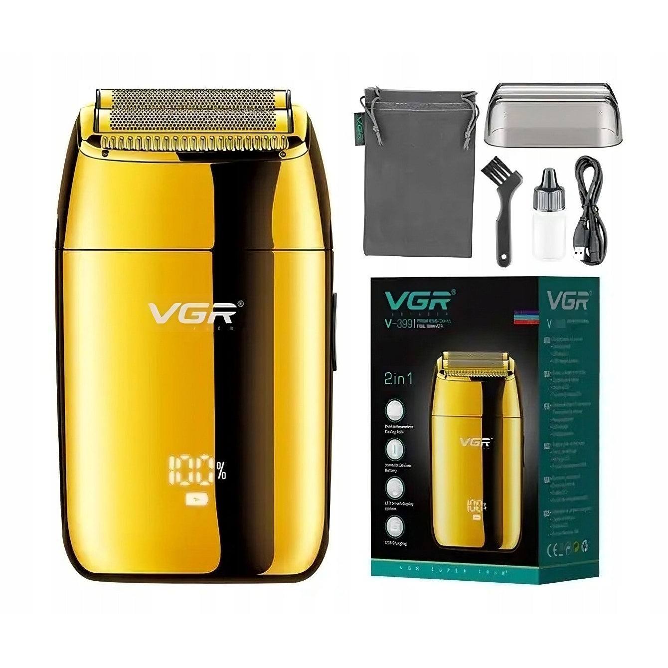 Men's shaver VGR V-399 Gold Edition - Foil - 2in1- LCD - 2 heads Packaging status original
