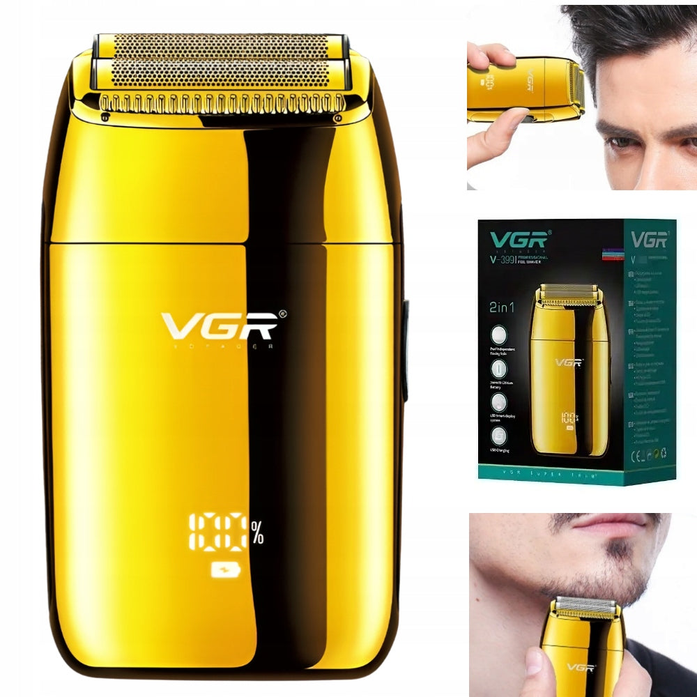 Men's shaver VGR V-399 Gold Edition - Foil - 2in1- LCD - 2 heads