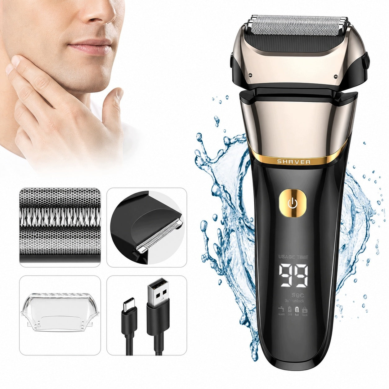 Men's shaver with wet and dry shaving trimmer (GIFT)