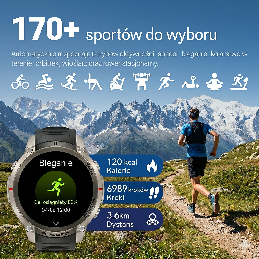Men's smartwatch BLACK CALLS AMOLED GPS 5ATM IP69K MAPS NOTIFICATIONS PL Brand MOXEN