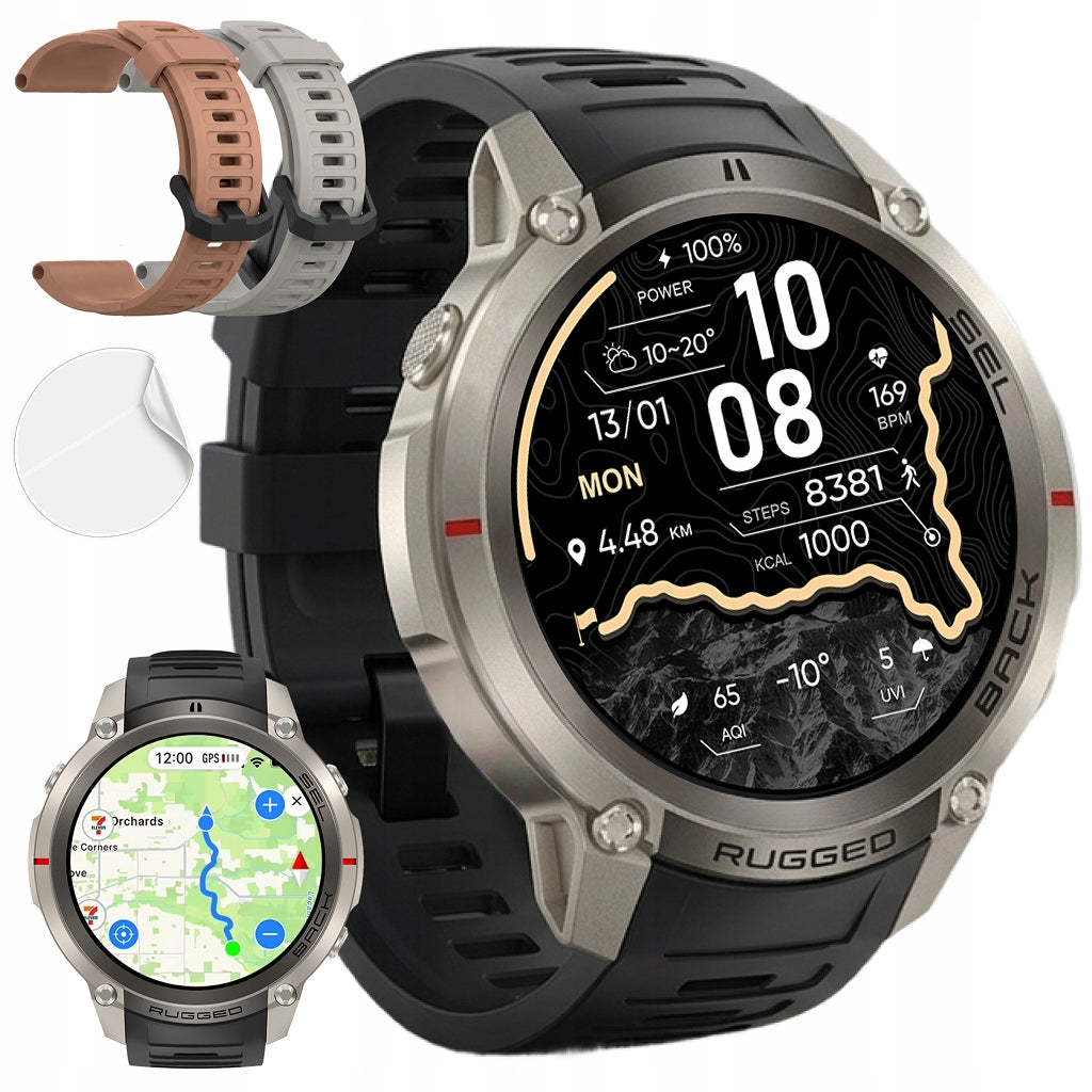 Men's smartwatch BLACK CALLS AMOLED GPS 5ATM IP69K MAPS NOTIFICATIONS PL