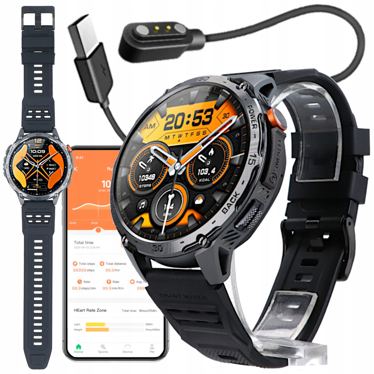 Men's smartwatch LARGE BT CALL language selection AMOLED GlacierX Monument