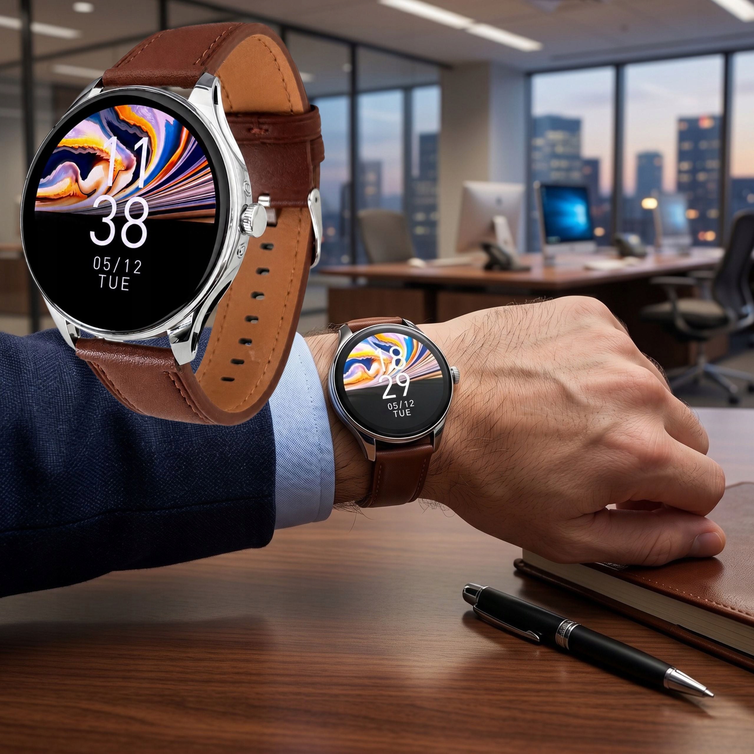 Men's smartwatch SILVER with bracelet 3 stripes Polish screen AMOLED Manufacturer code Zegarek męski smart watch Wodoszczelny paski
