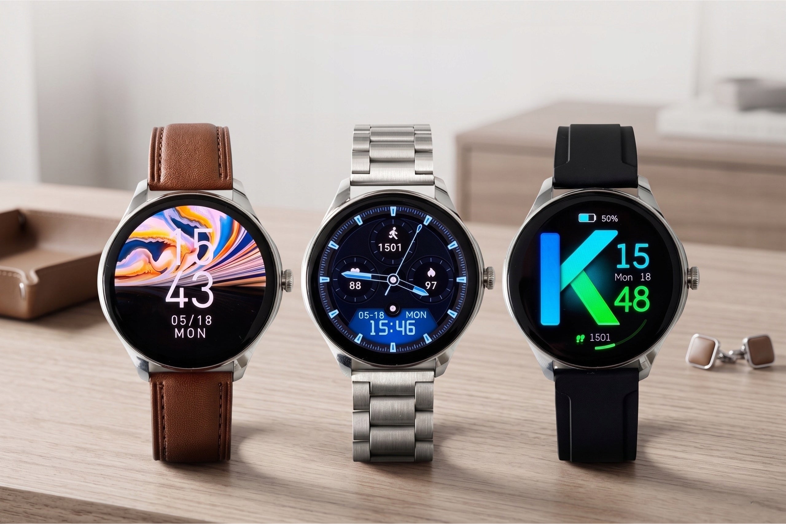 Men's smartwatch SILVER with bracelet 3 stripes Polish screen AMOLED Packaging status original