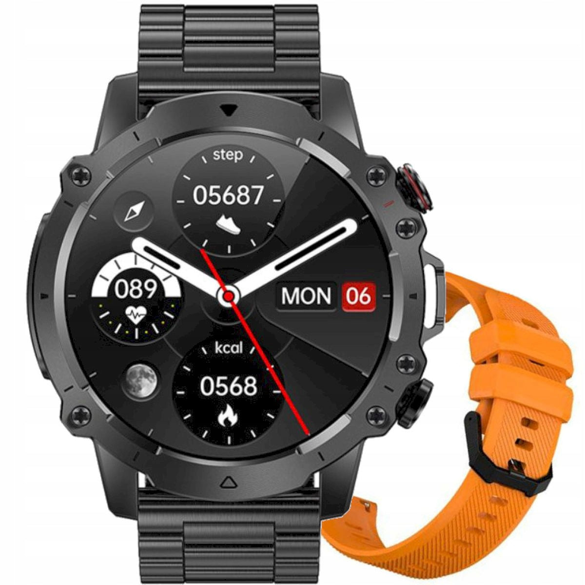 Men's smartwatch with talk function Rubicon RNCF18 black orange