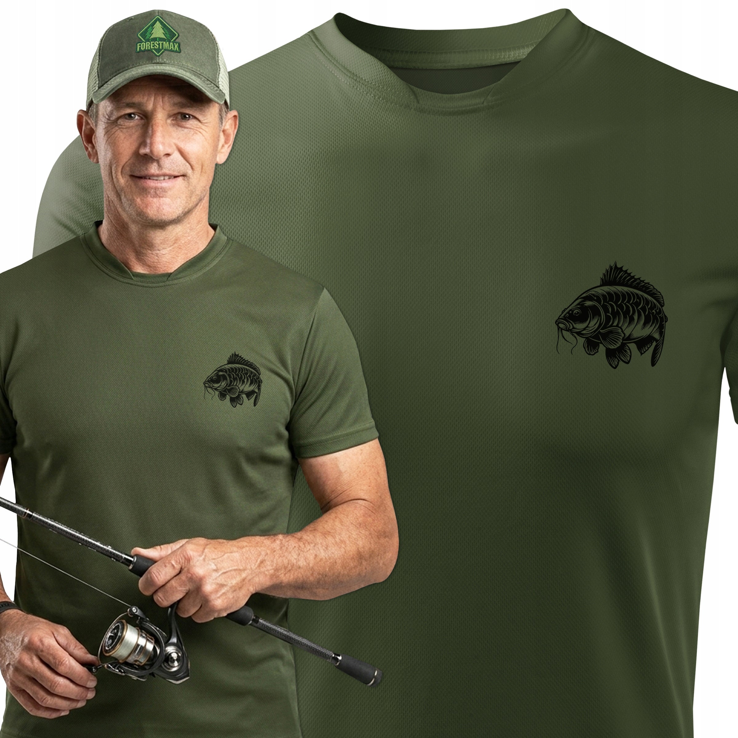 Men's thermoactive green T-shirt for Fisherman print KARP r. XXL
