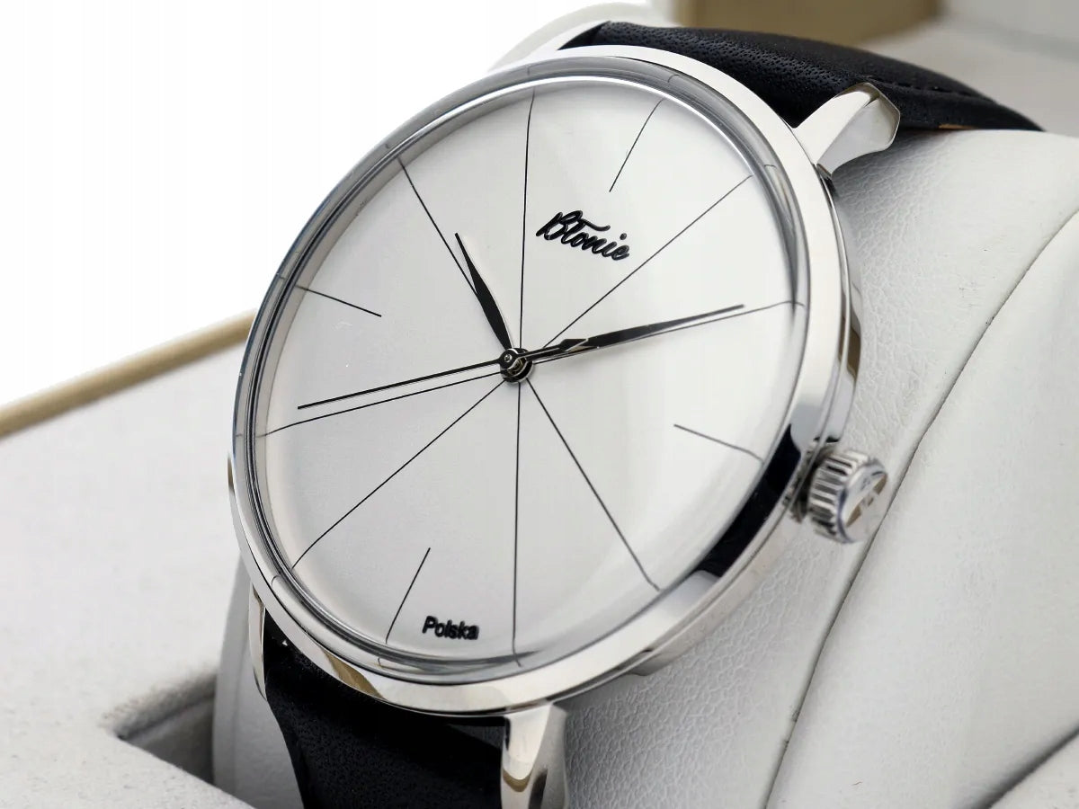 Men's watch BŁONIE ZODIAK ZEBRA White dial Leather strap 42 mm Brand Błonie