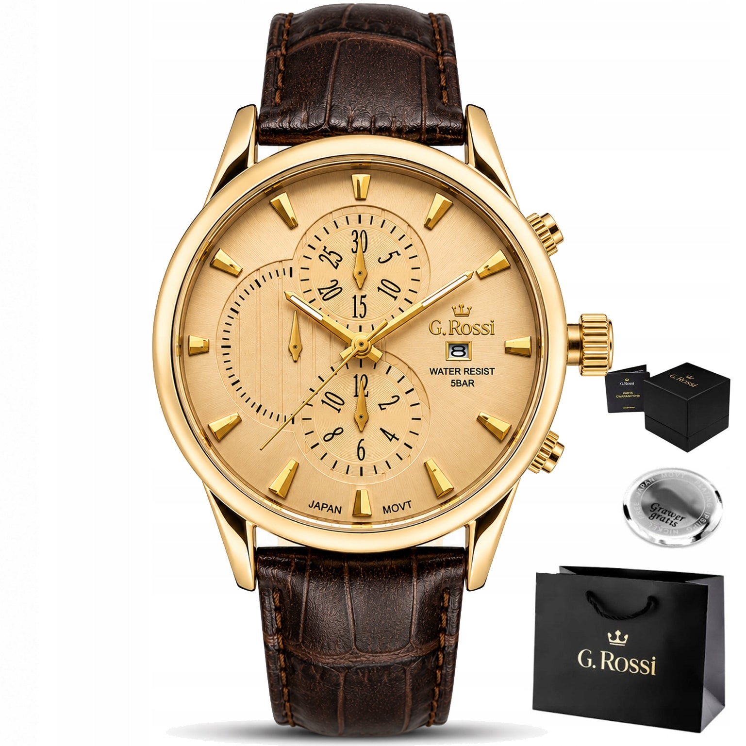 Men's watch G. Rossi LUXOR with ENGRAVING - leather strap + DATE