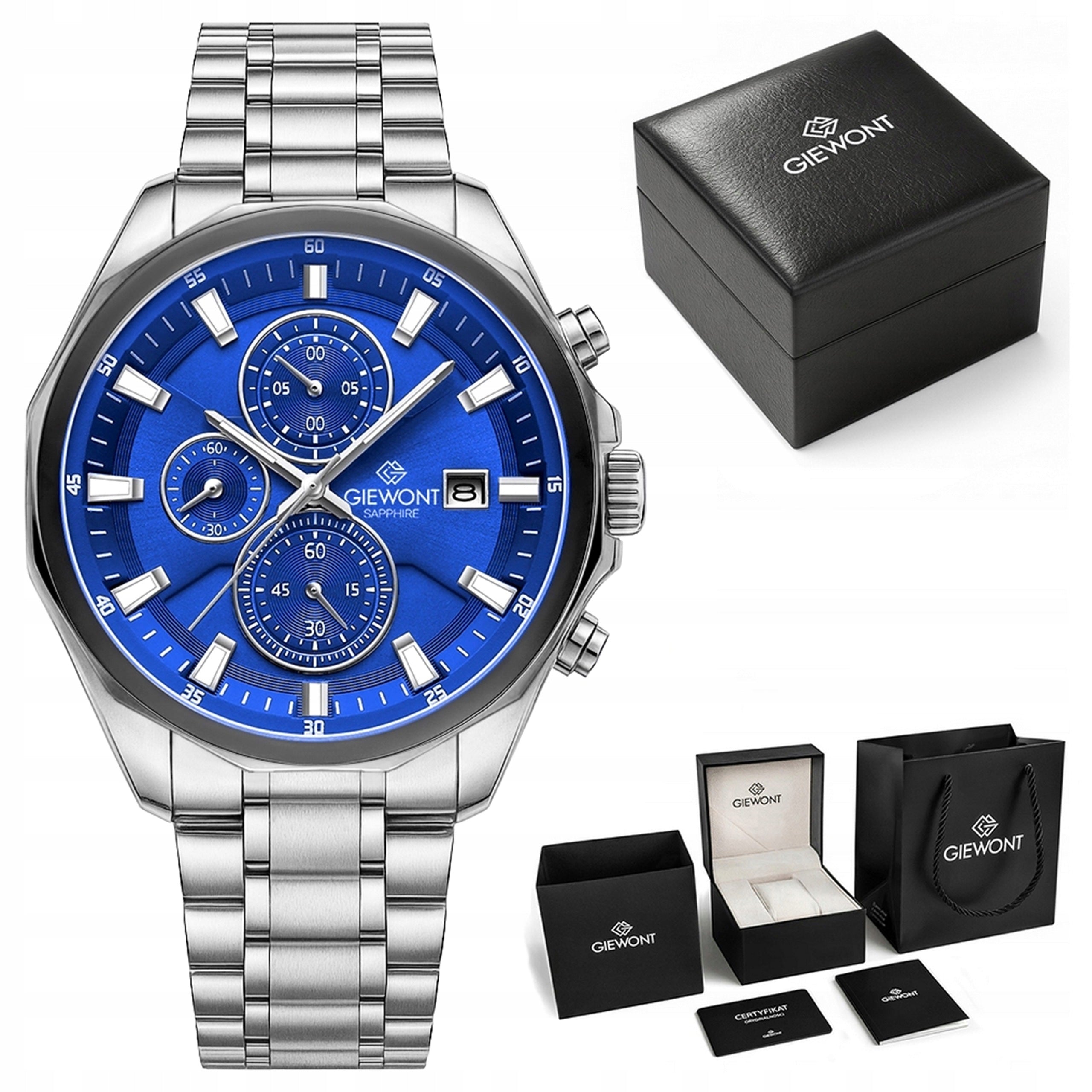Men's watch Giewont Bracelet Chronograph Sapphire GW7290 + BOX + ENGRAVING