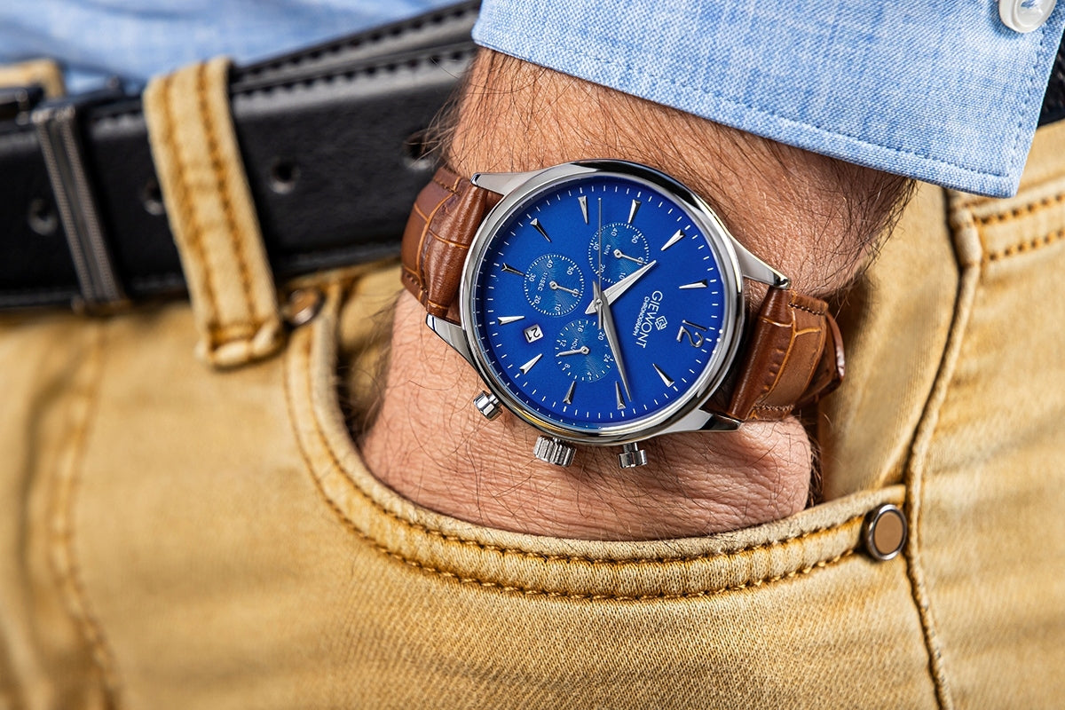 Men's watch Giewont Chronograph Sapphire Brown Blue GW6310-A5+BOX Brand Giewont