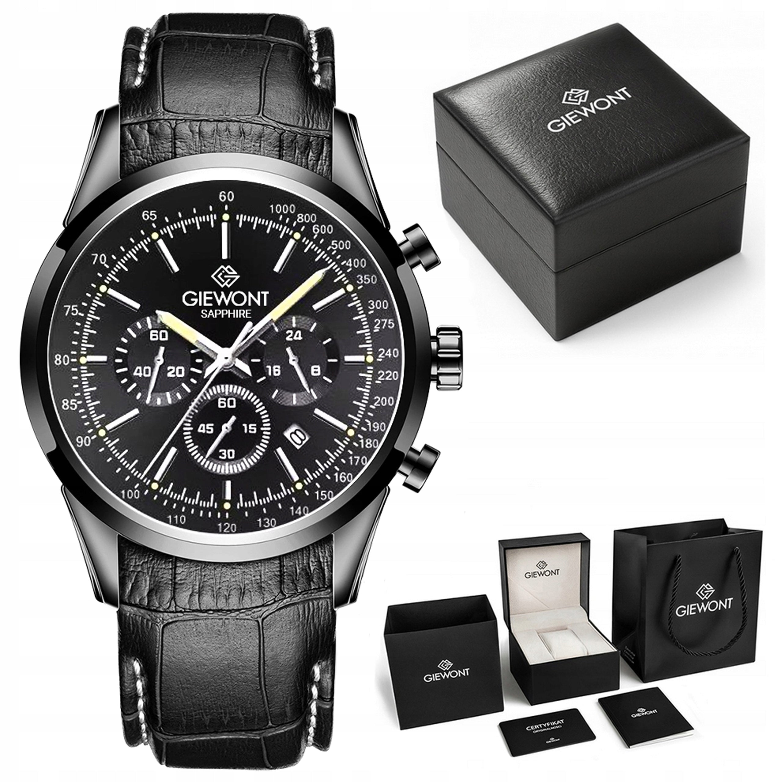 Men's watch Giewont Leather Strap Chronograph GW7650 + BOX + ENGRAVING