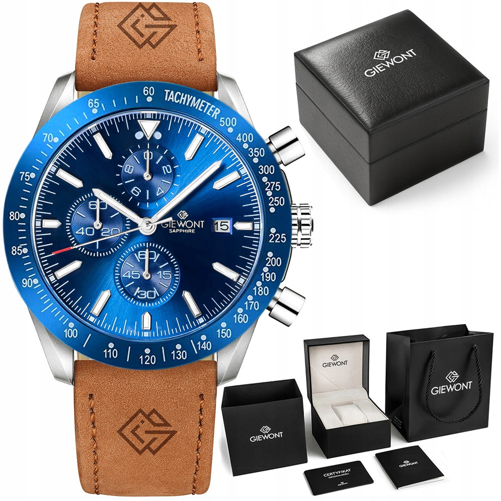 Men's watch Giewont Leather Strap Chronograph GW8720 + BOX + ENGRAVING