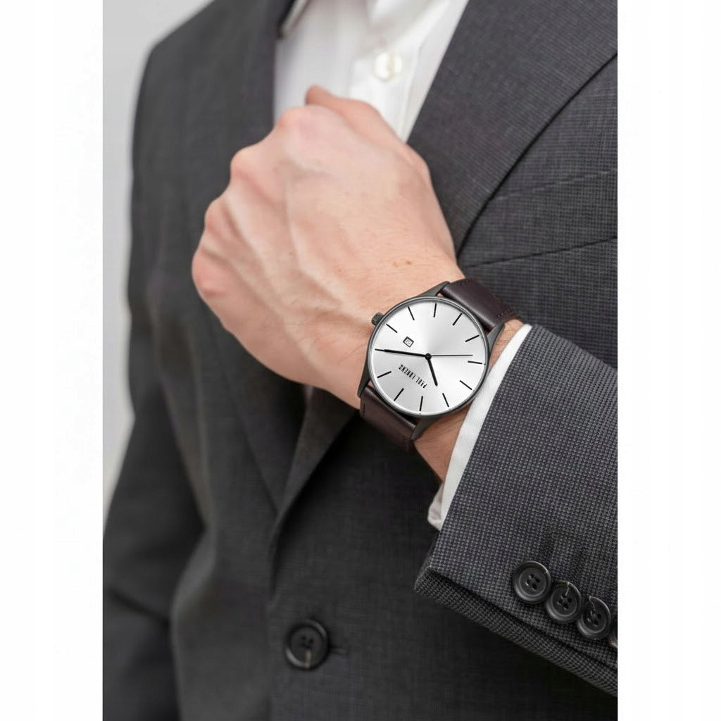 Men's watch Paul Lorens LONGIO brown leather - with date- for Dad +ENGRAVING Brand Paul Lorens