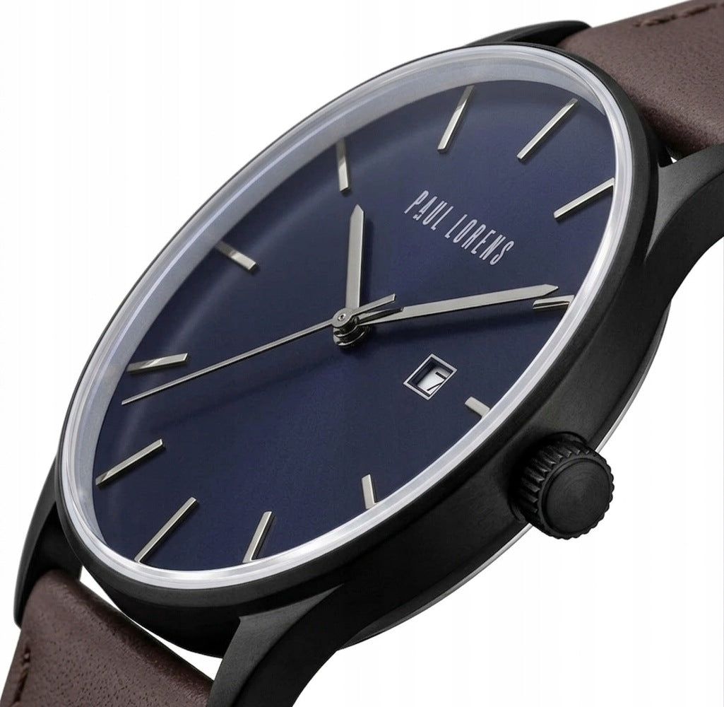Men's watch Paul Lorens LONGIO brown leather - with date- for Dad +ENGRAVING Manufacturer code LONGIO A2-6B1