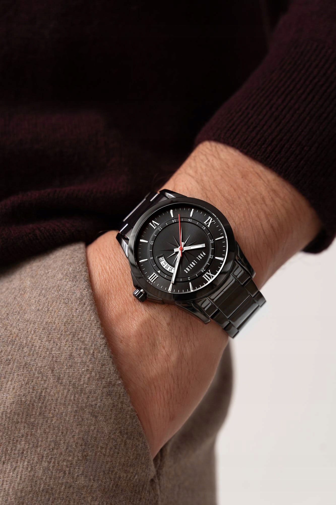Men's watch Paul Lorens TRISTOR with date - steel bracelet ENGRAVING Brand Paul Lorens